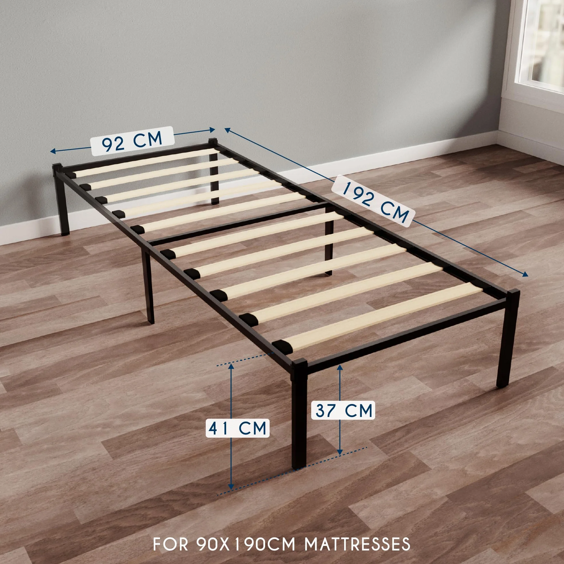 Łóżko Dreamzie 90x190 Rama Metalowa z Listwami Drewnianymi 41 cm