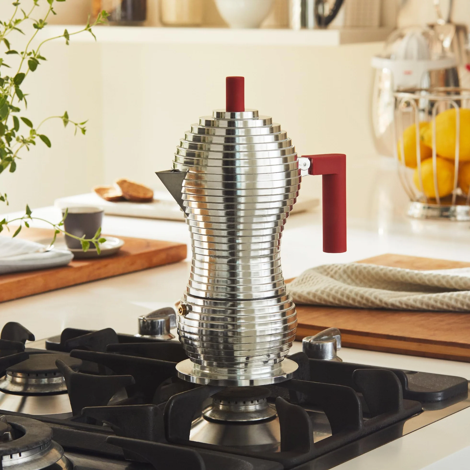 Alessi MDL02/6 R Ekspres do kawy z odlewu aluminiowego czerwony 6 filiżanek