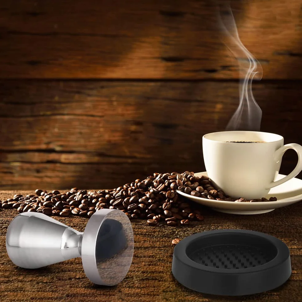 Vicloon Tamper do kawy, 51 mm, prasa do kawy espresso ze stali nierdzewnej z silikonową matą do ubijania