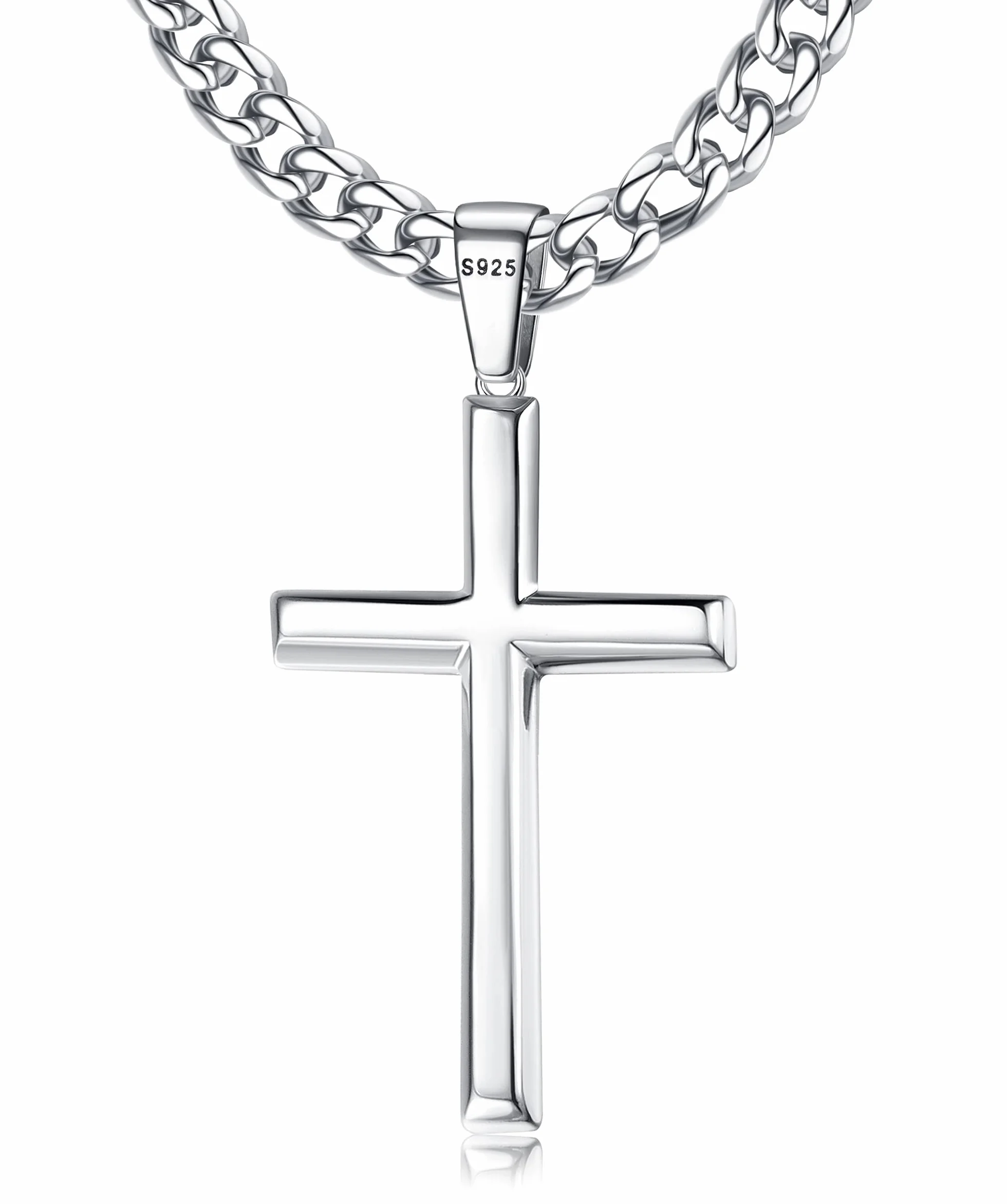 KRFY 925 srebrny krzyż wisiorek naszyjnik dla mężczyzn i kobiet 5 mm trwały ze stali nierdzewnej Diament Figaro lub naszyjnik z łańcuszkiem 18 k białe złoto platerowany różowym złotem wisiorek