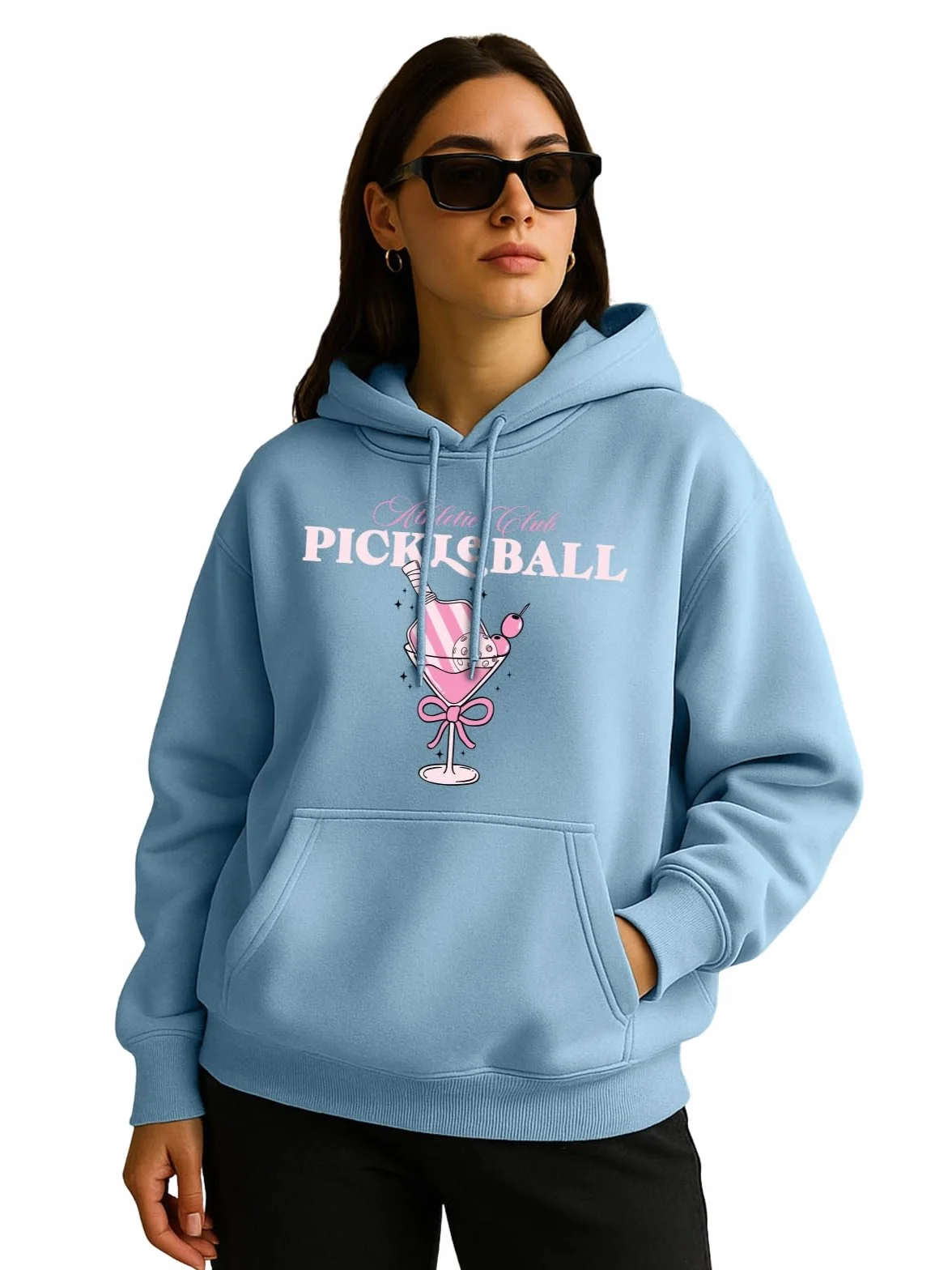 JUNEBERRY Damska bluza z kapturem oversize przędzenie pikowana bluza z kapturem z długim rękawem z nadrukiem graficznym dla kobiet S do 3XL