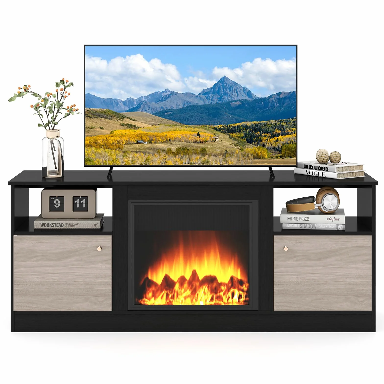 GIANTEX Szafka RTV pod telewizor z oświetleniem LED do telewizorów do 65 cali