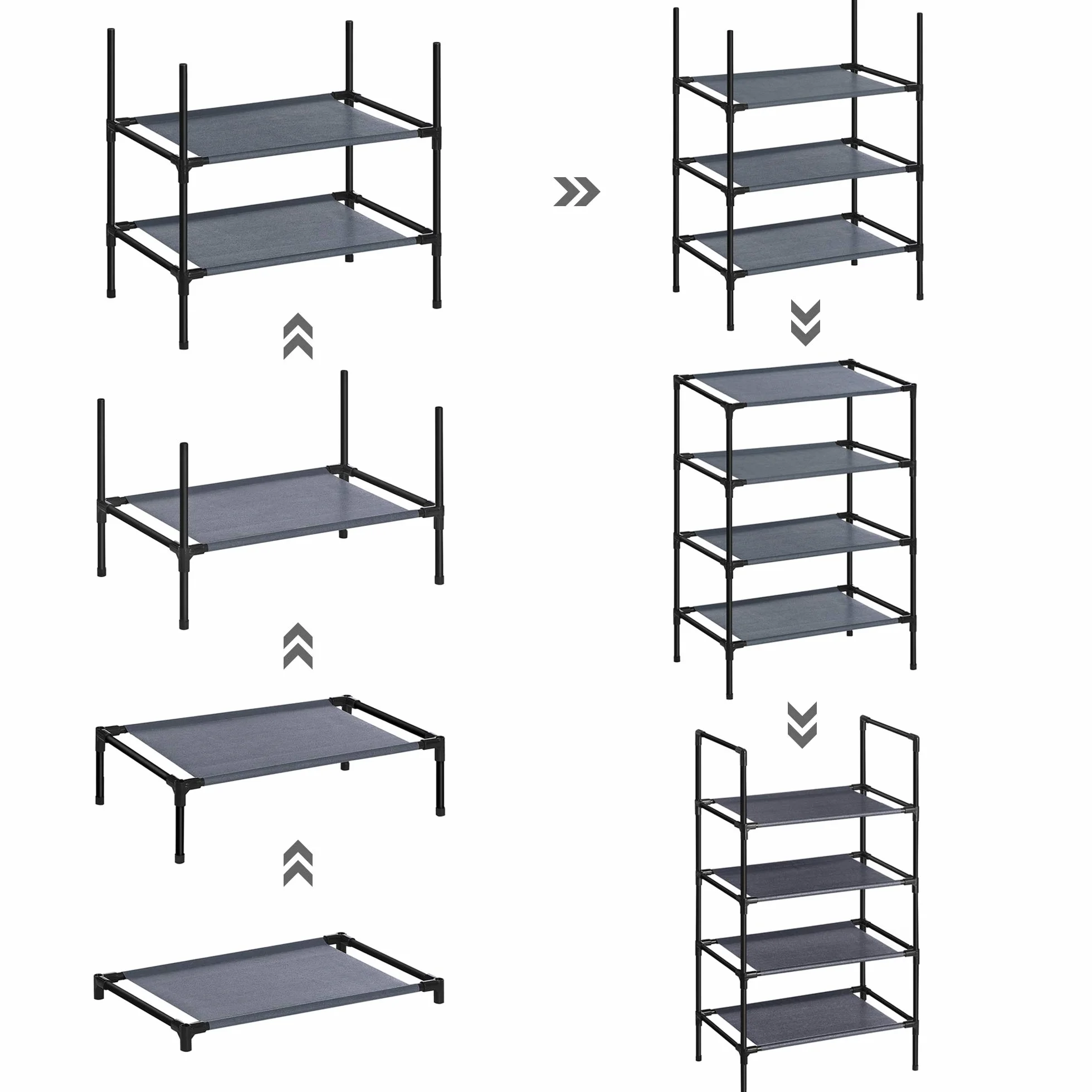 SONGMICS regał na buty z 4 półkami zestaw 2-częściowy metalowy stelaż 45 x 28 x 80 cm szary