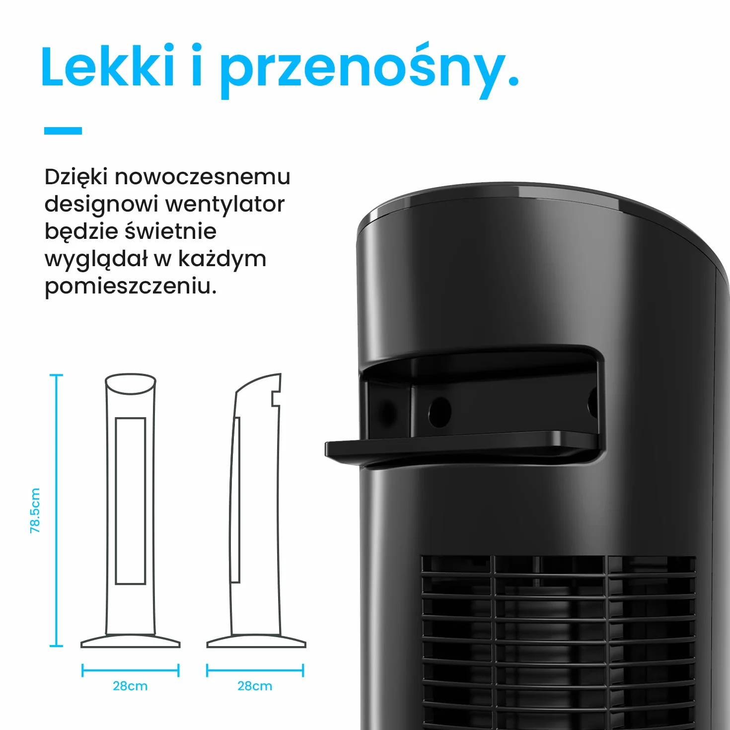 Pro Breeze Wentylator Kolumnowy 60W 76 cm Bezśmigłowy z Pilotem Automatyczna Oscylacja 7.5h Timer Czarny