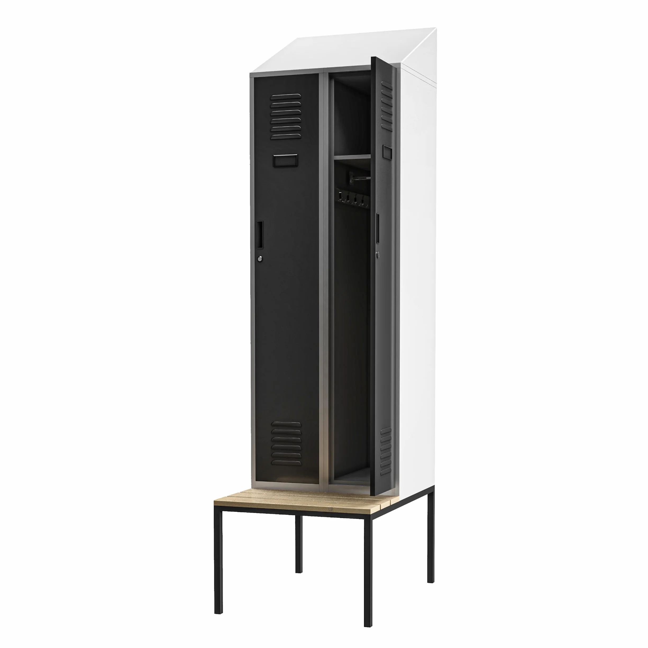 Szafka Metalowa Ubraniowa Socjalna JAN NOWAK KACPER II PRO | Szafa BHP z Ławką i Daszkiem Pracownicza Szafa z Ławeczką Dla Pracowników Odzieżowa | 60 x 229,5 x 85 cm (Szaro-Antracytowa)