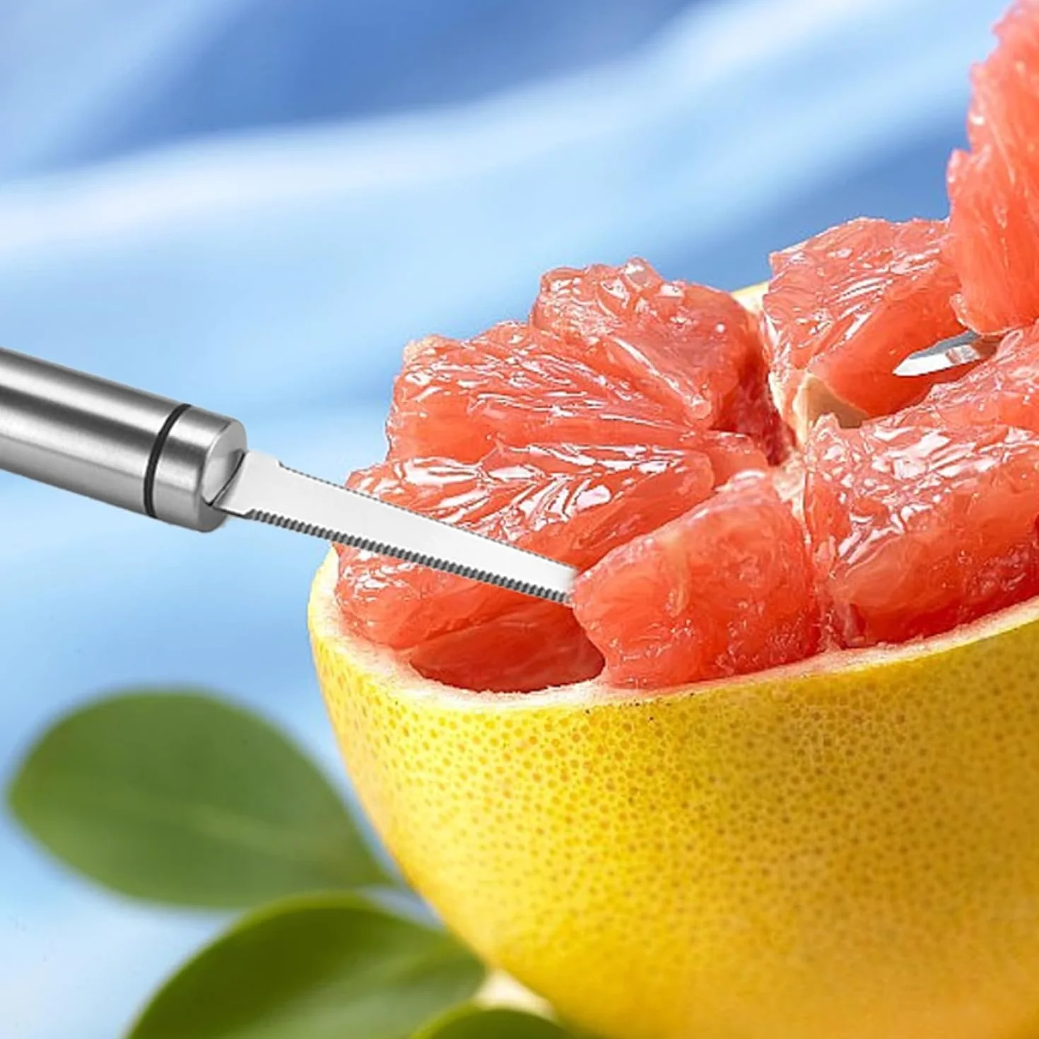 Obieraczka do grejpfruta ze stali nierdzewnej 430, zakrzywiona, z dwustronnym ząbkowanym szlifem