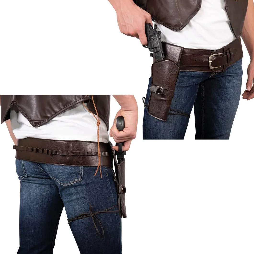 P'TIT Clown - 28270 - Pas kowbojski do rewolweru - Sztuczna skóra - z etui i kołnierzykiem - Akcesorium do przebrania - na karnawał, Halloween, Cosplay, imprezy tematyczne - Brązowy - Unisex