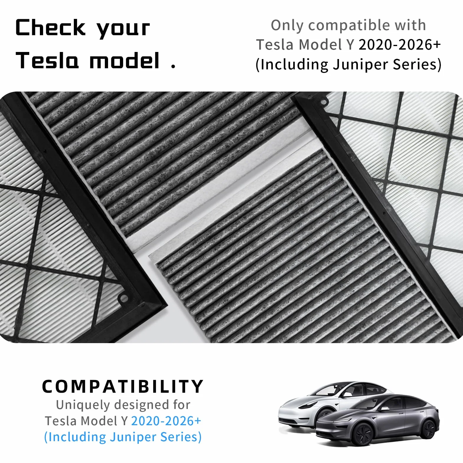 Zestaw filtrów HEPA i węglowy do Tesla Model Y 2020-2025 2026 Juniper 4 sztuki