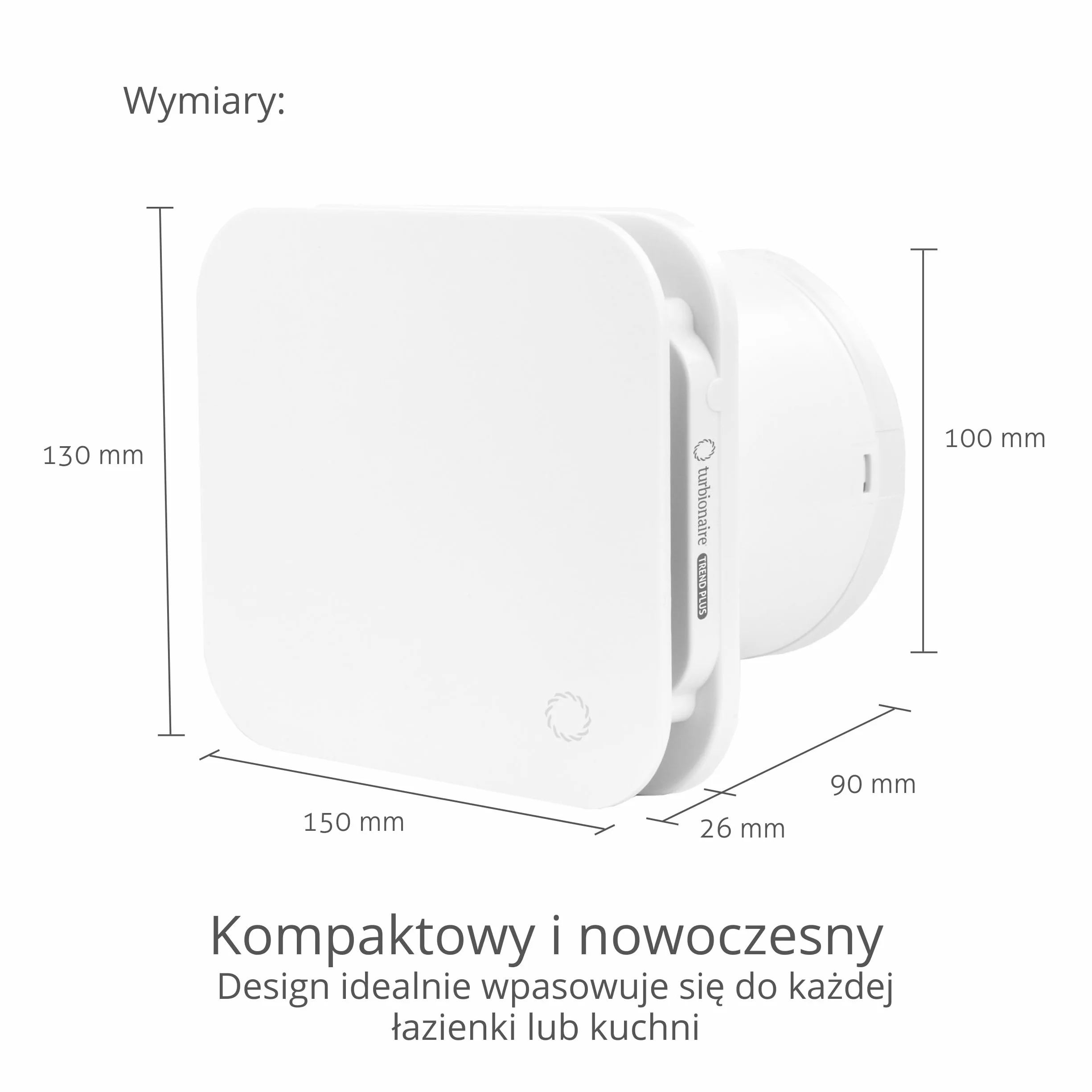 Turbionaire Trend Plus 100 WM – Wielofunkcyjny Wentylator Łazienkowy z Pilotem, Silnik DC Brushless, 7 Prędkości + Tryb Boost, Timer, Zawór Zwrotny, 85 m³/h, Cichy, Ø100 mm, Gwarancja 3