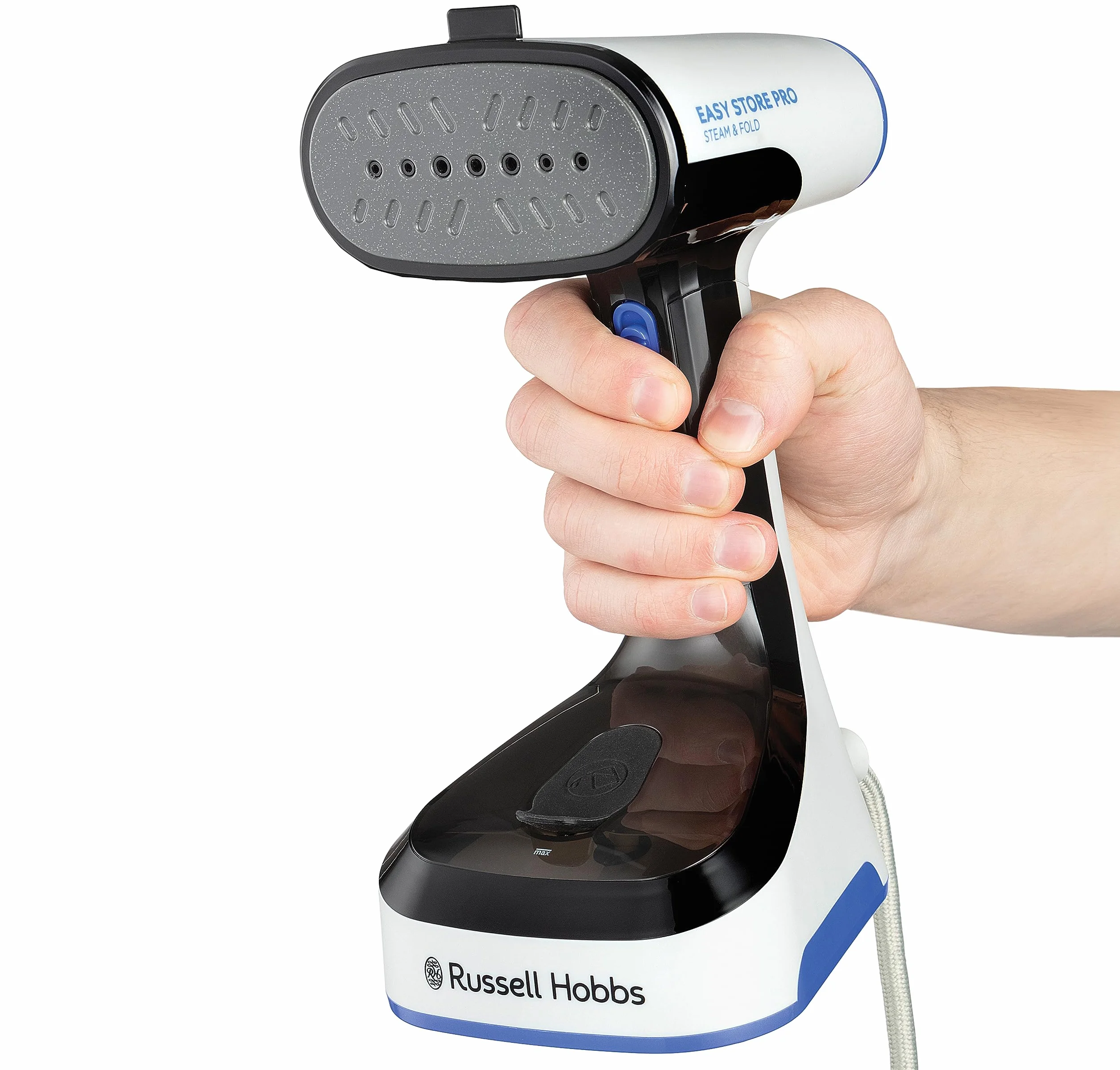 Russell Hobbs parownica do ubrań, mocna 1500W, składana i antybakteryjna, Steam Genie Easy Store, dezynfekuje, szybko się nagrzewa, zbiornik 150ml, dysza do tkanin, idealna w podróży, 26740-56