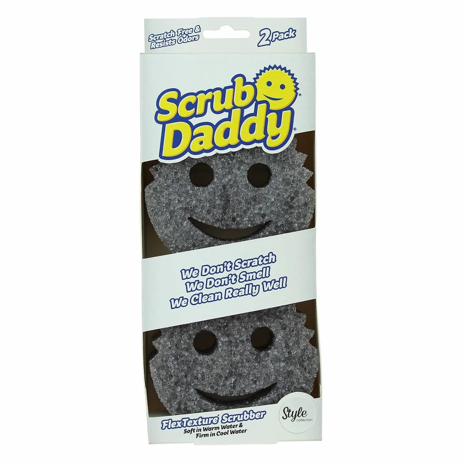 Scrub Daddy Uśmiechnięta Gąbka Flextexture do Szorowania Antybakteryjna Odporna na Zarysowania Szara
