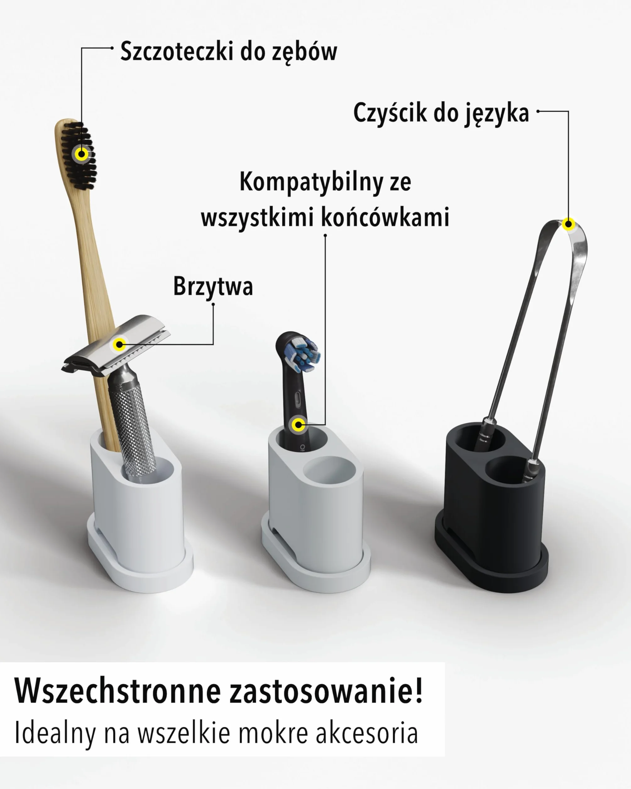 Uchwyt na szczoteczki do zębów Silikon spożywczy Biały Kompatybilny Oral-B iO Philips Sonicare Waterpik Fairywill