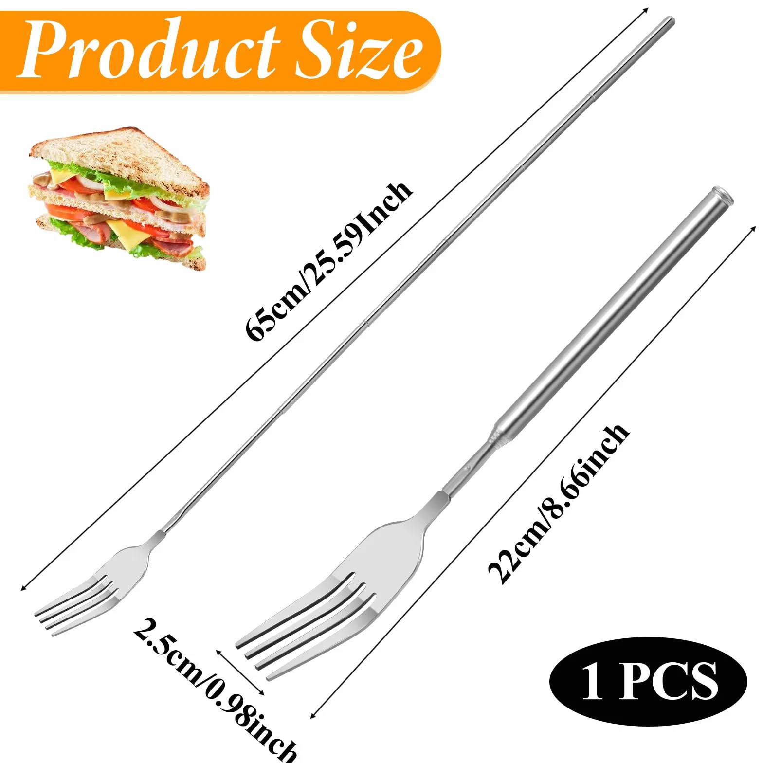 Wysuwany widelec teleskopowy ze stali nierdzewnej 60 cm do grilla i fondue