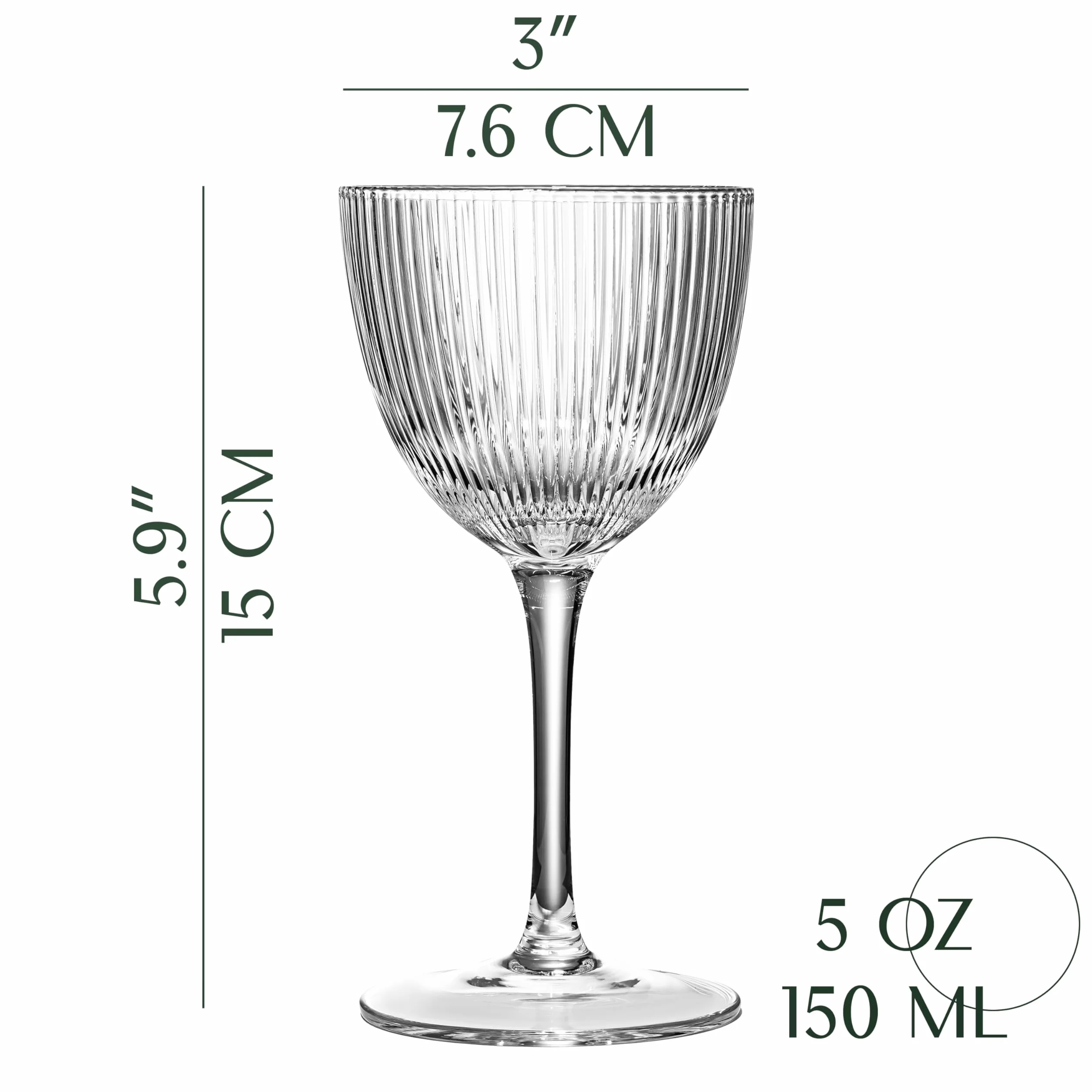 GLASSIQUE CADEAU Kieliszki Nick and Nora Coupe w stylu vintage, art deco, zestaw 4 sztuk, 150 ml, kryształowe, prążkowane kieliszki ginowe koktajlowe do picia klasycznych napojów barowych, retro