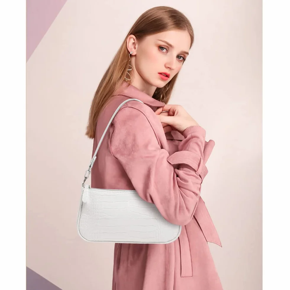 Aucuu Damska skórzana torba na ramię, mini torebka z krokodylem w stylu retro, miękka skóra PU, mała klasyczna torba na ramię dla kobiet z lat 90. XX wieku, mini torebki z łańcuszkiem