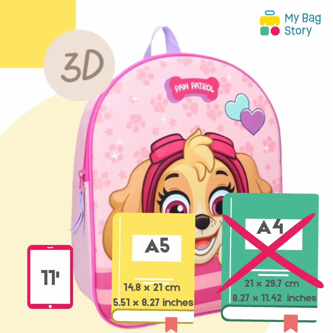 mybagstory - Plecak - 3D - Pat Patrol - Różowy - Dzieci - Szkoła - Przedszkole - Przedszkole - Szkoła Podstawowa - Tornister dziewczęcy - Rozmiar 32 cm - Regulowane ramiączka - Pomysł na prezent,