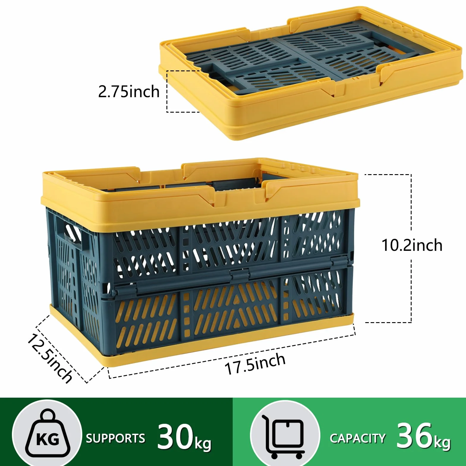 Składane pudełko transportowe z uchwytem 37 l plastikowe żółto-zielone