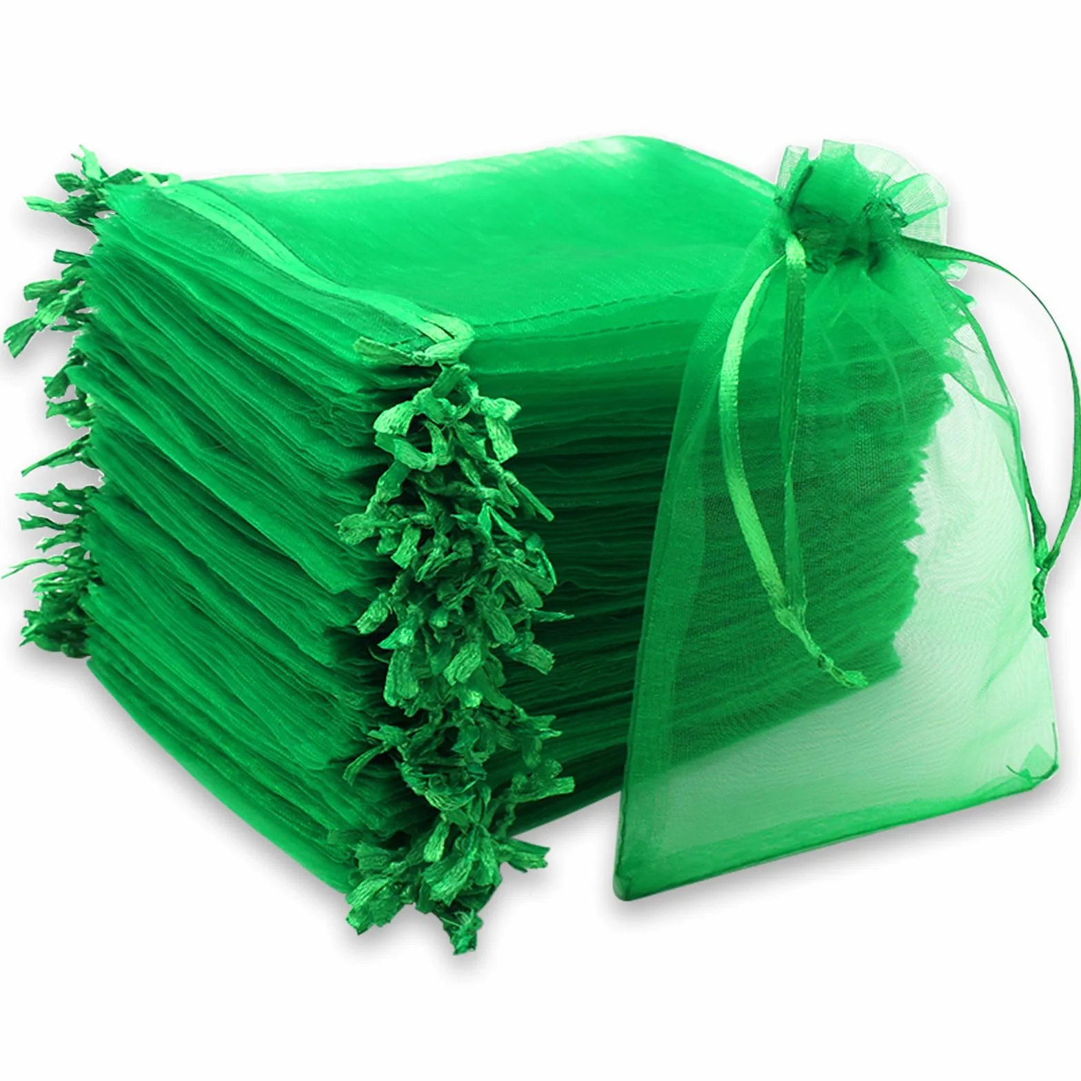 100 szt., 10 x 15 cm, ciemnozielone torebki z organzy, prezent, biżuteria, cukierki i upominki ślubne, ze sznurkiem, na ślub, urodziny, Boże Narodzenie, rocznicę