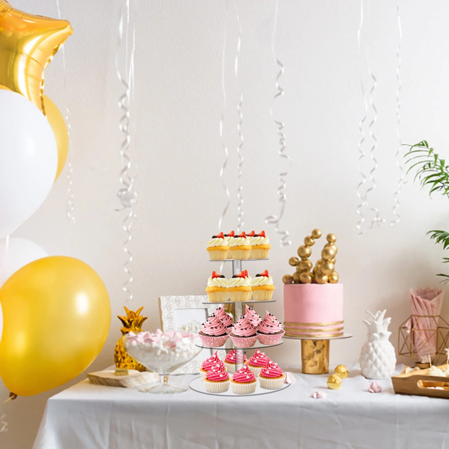 Akrylowy Stojak na Babeczki 4-Poziomowy Wieża Deserowa na Ślub Baby Shower