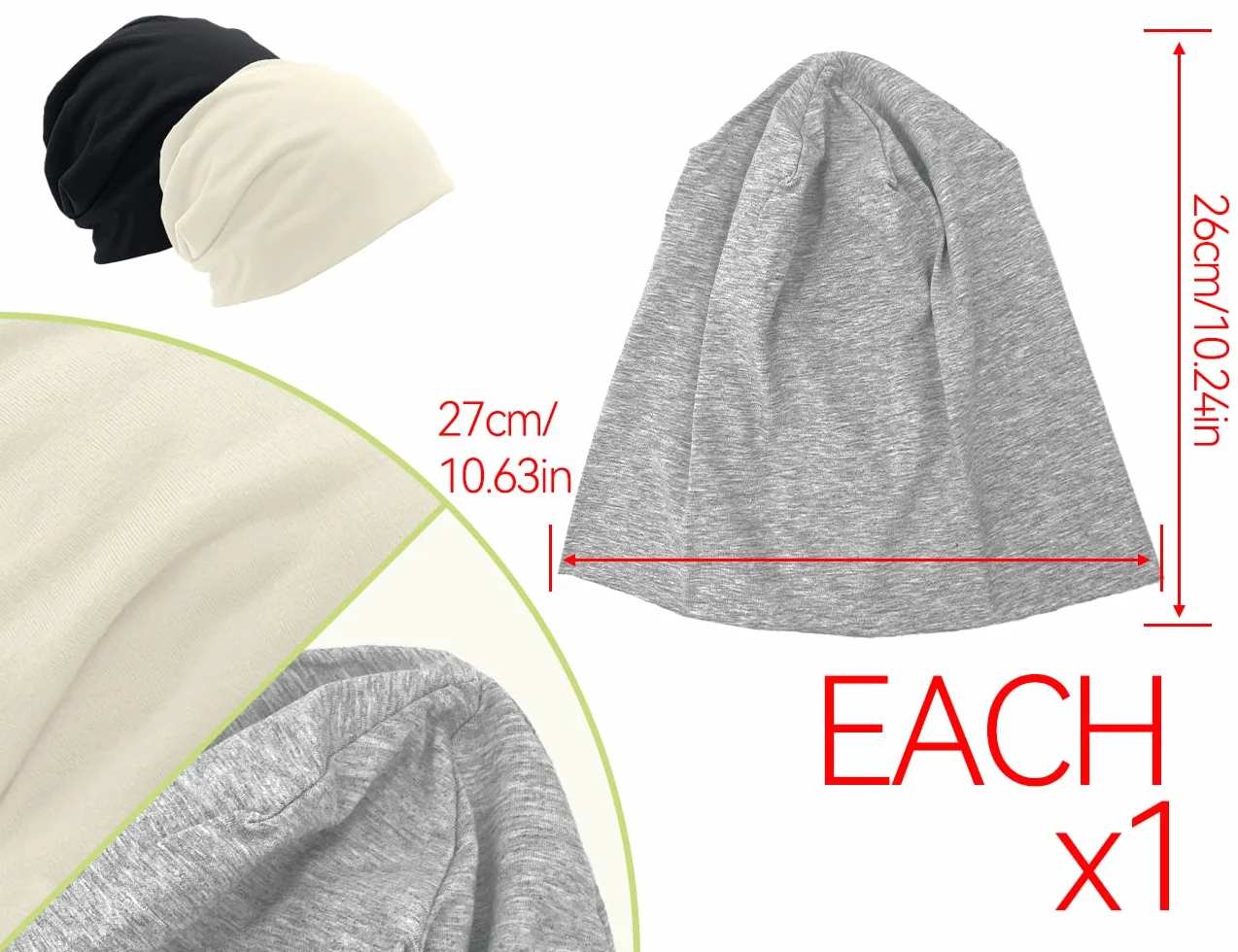 Slouchy cienka czapka beanie, 3 sztuki, dla kobiet i mężczyzn, chemiczne nakrycie głowy, elastyczna czapka do biegania (czarna, biała, szara)