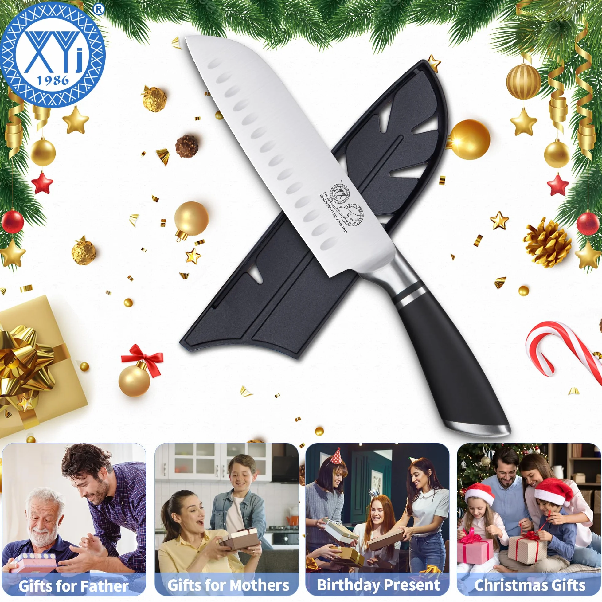 Japanese Santoku Knife 7 Inch Stainless Steel Cleaver Vegetable Meat Cutting Kitchen Knife