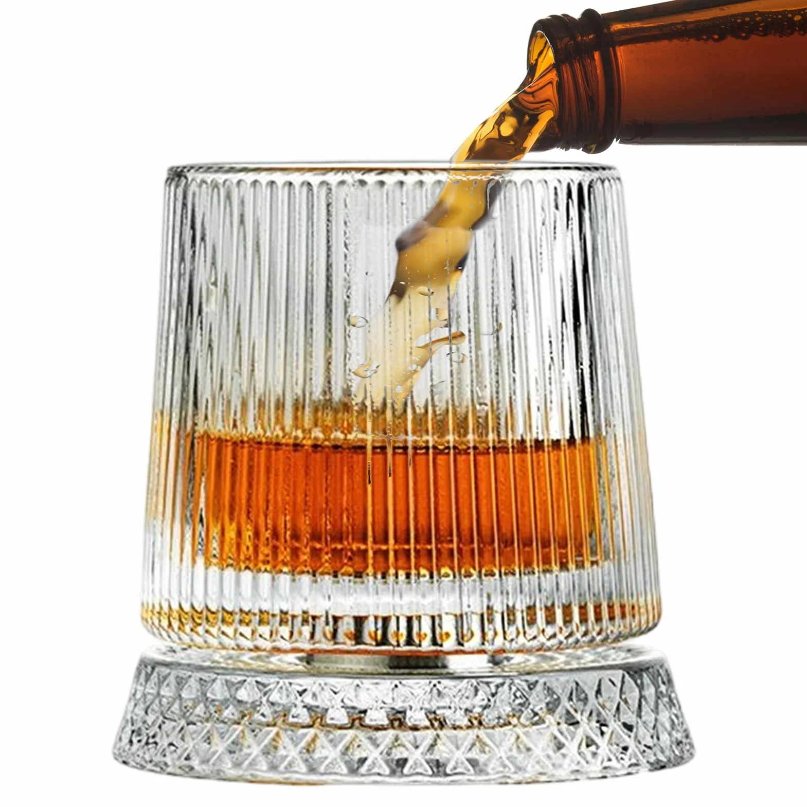 Wine Glasses - 360 Degree Rotating Stemwares for Party Celebration Drinks | Clear Crystal Glassware with Swivel Base, Old Fashioned Tumbler Design, Enjoy Whiskey Cocktail Bourbon for Men Dad Husband