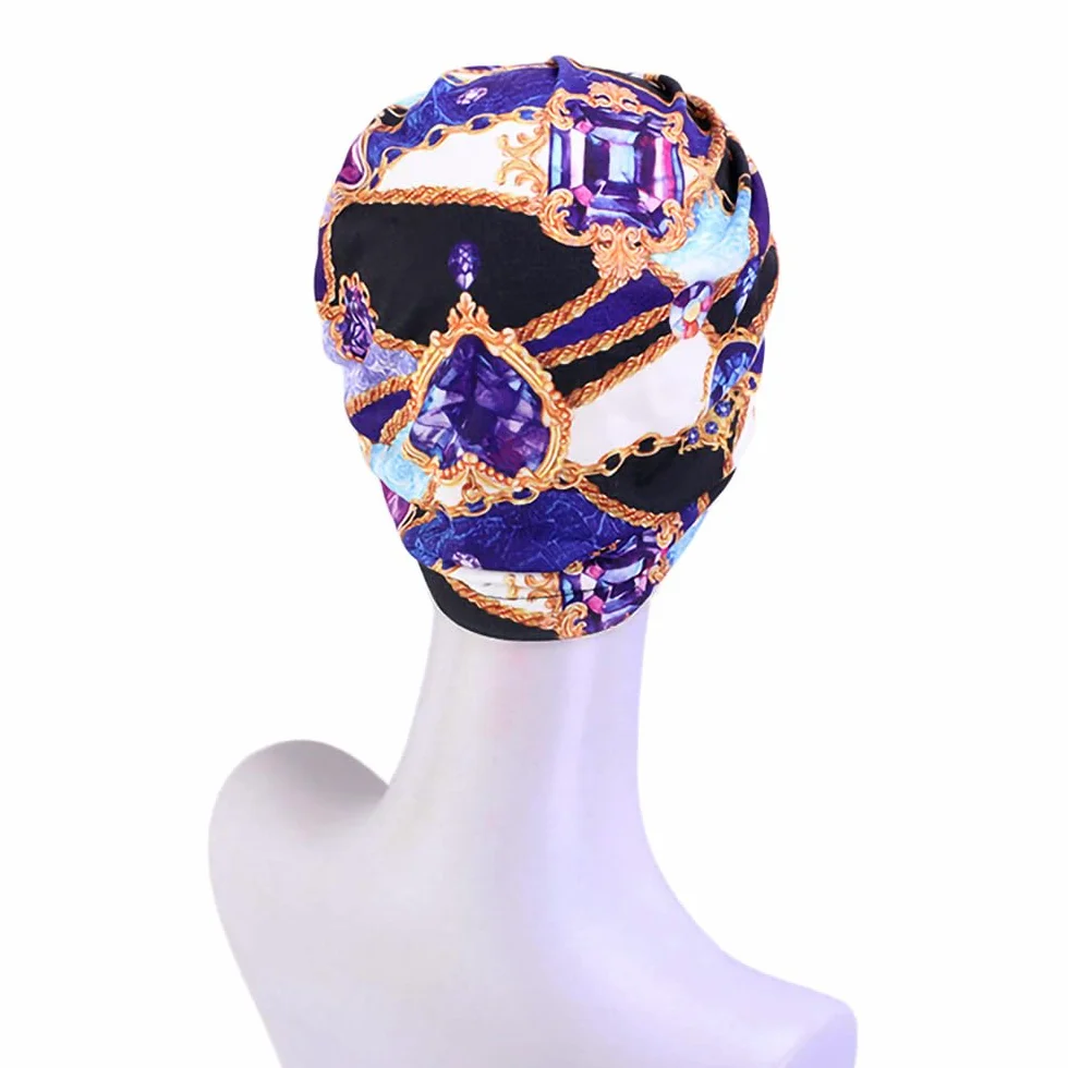 Afrykański turban damski, afrykański wzór, kwiaty, nakrycie głowy, chusta na głowę, czapka z daszkiem, czapka do spania, fioletowa, liliowy, 70