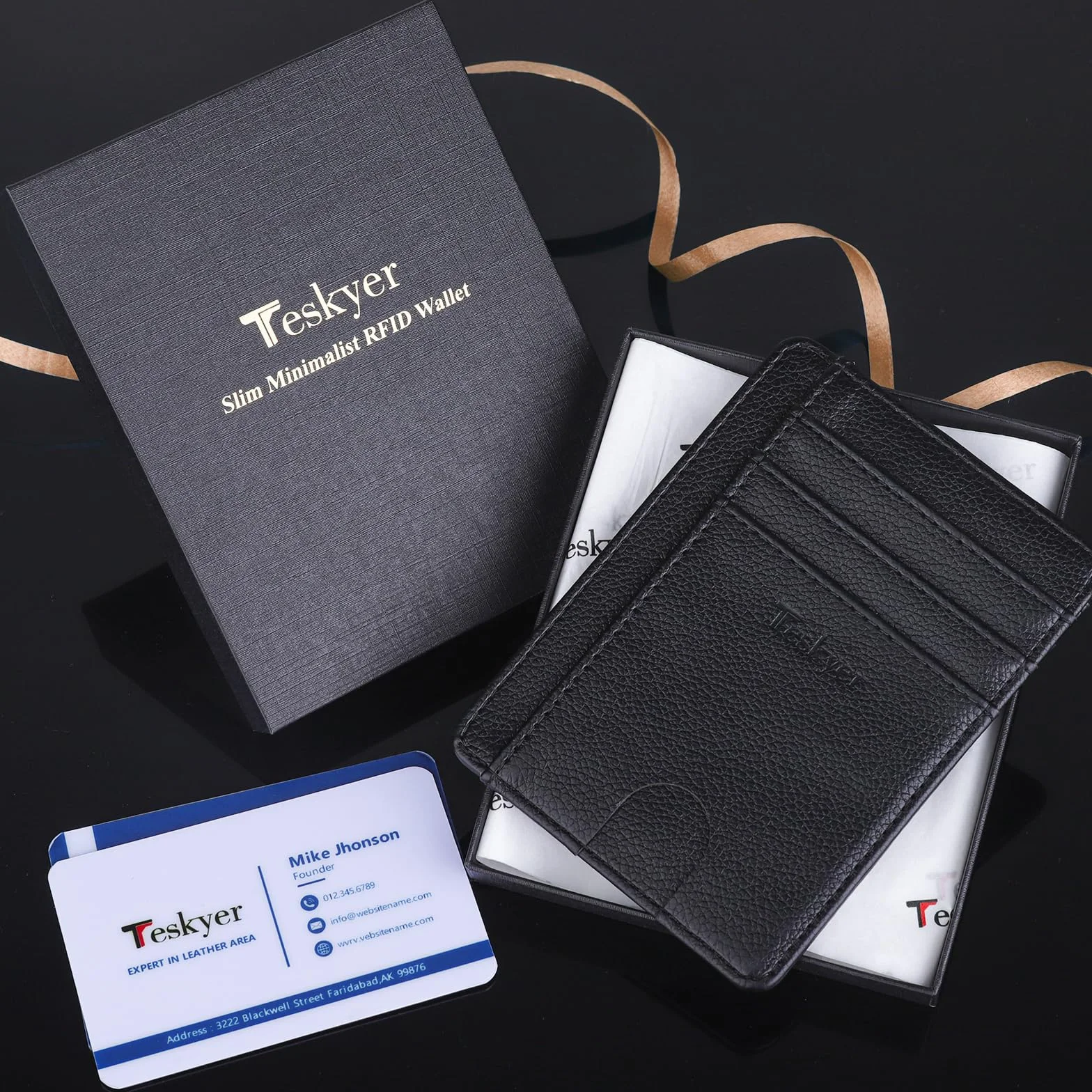 Teskyer Portfel na karty RFID Slim Czarny 11.7 x 8.1 x 1 cm