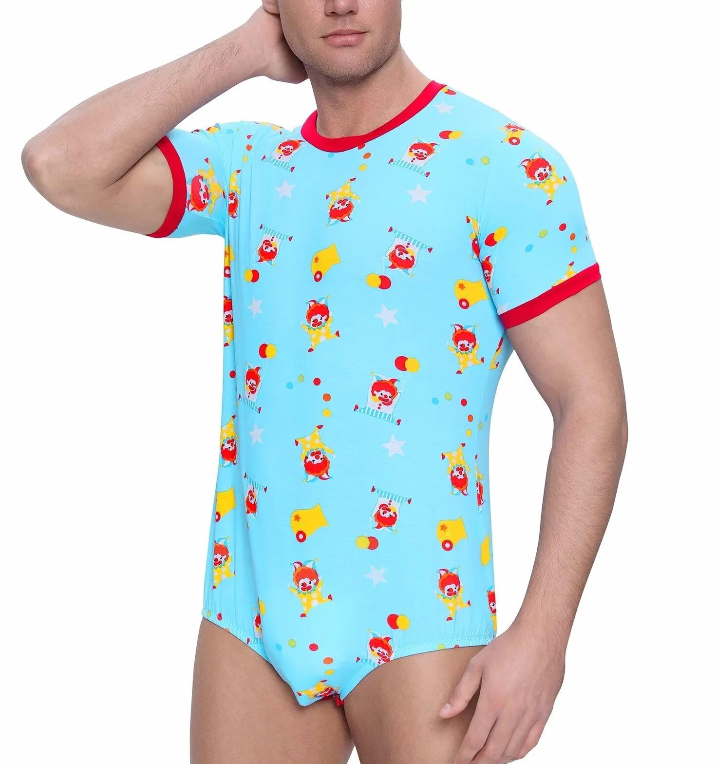 Landofgenie Męski Body Onesie Pidżama Krótki Rękaw Strampler dla Mężczyzn Body z Nadrukiem Klauna