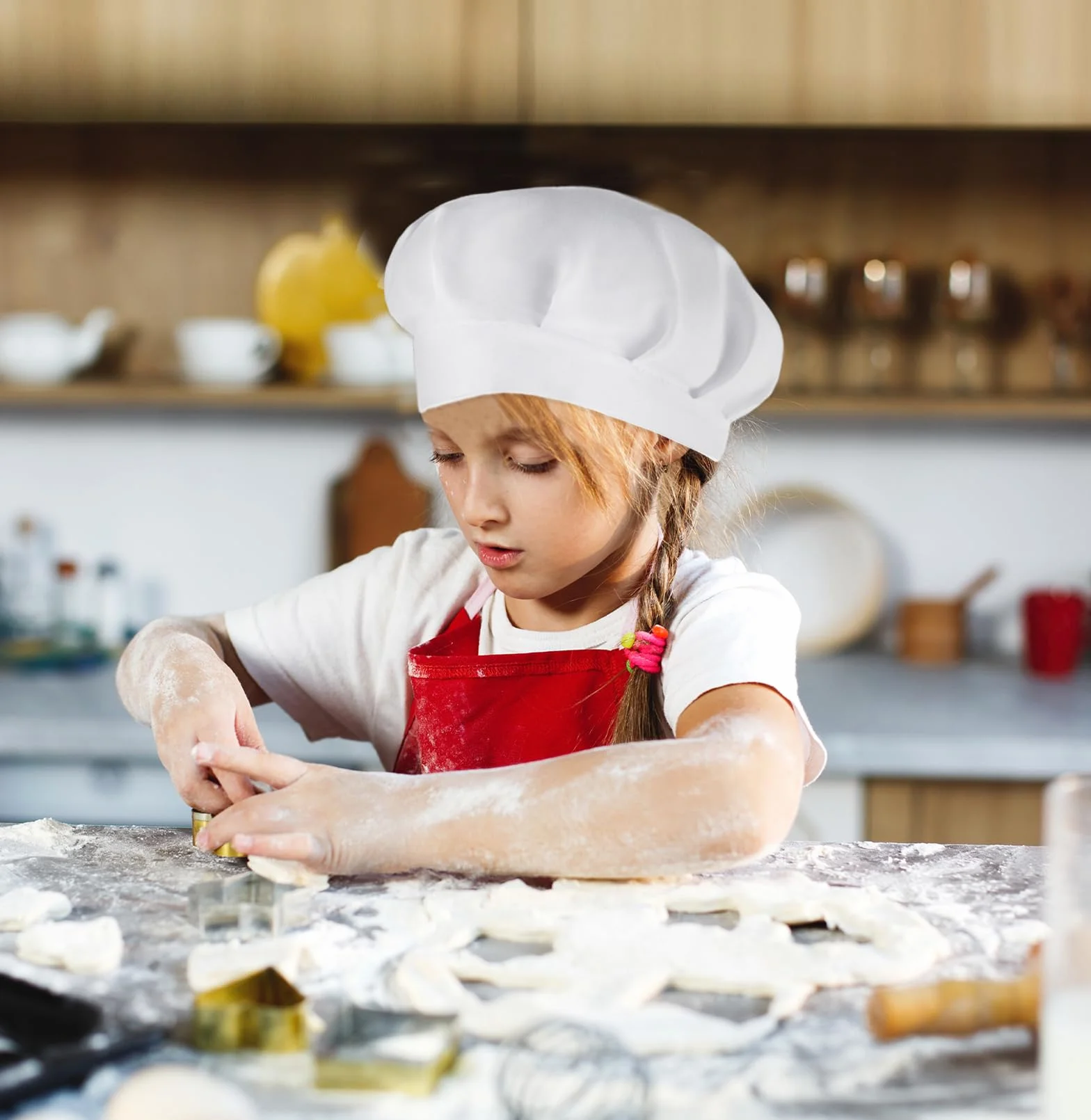 Giantree Czapka kucharska, unisex, biała czapka piekarnicza, regulowana, elastyczna czapka kucharska, bawełniana czapka kucharska, profesjonalna czapka kucharska, akcesoria do pieczenia dla dzieci