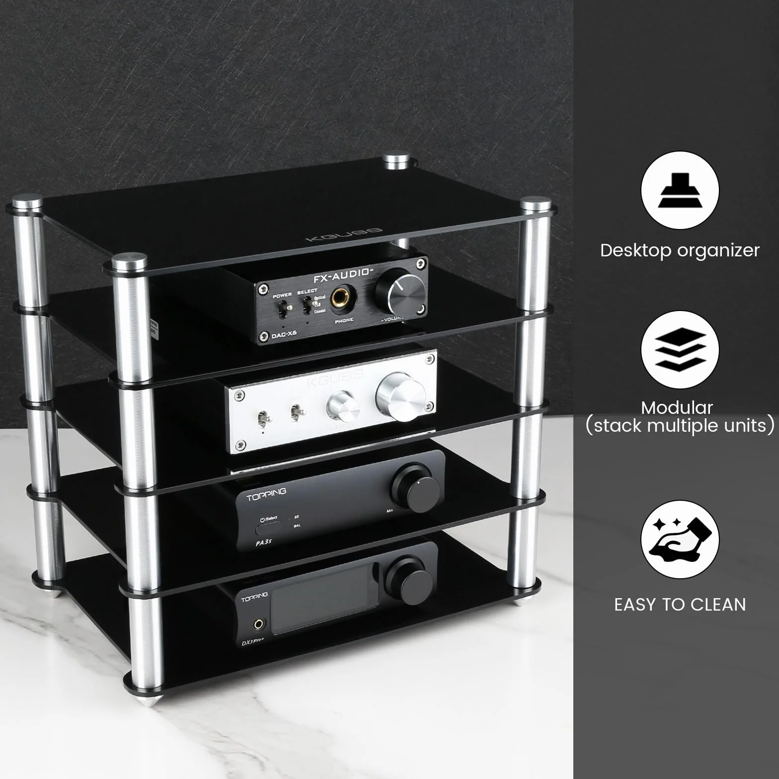 KGUSS Mini stojak na komponenty audio akrylowy 2-warstwowy rack aluminiowe uchwyty mały biurkowy przezroczysty stojak na sprzęt audio HiFi wzmacniacz dac