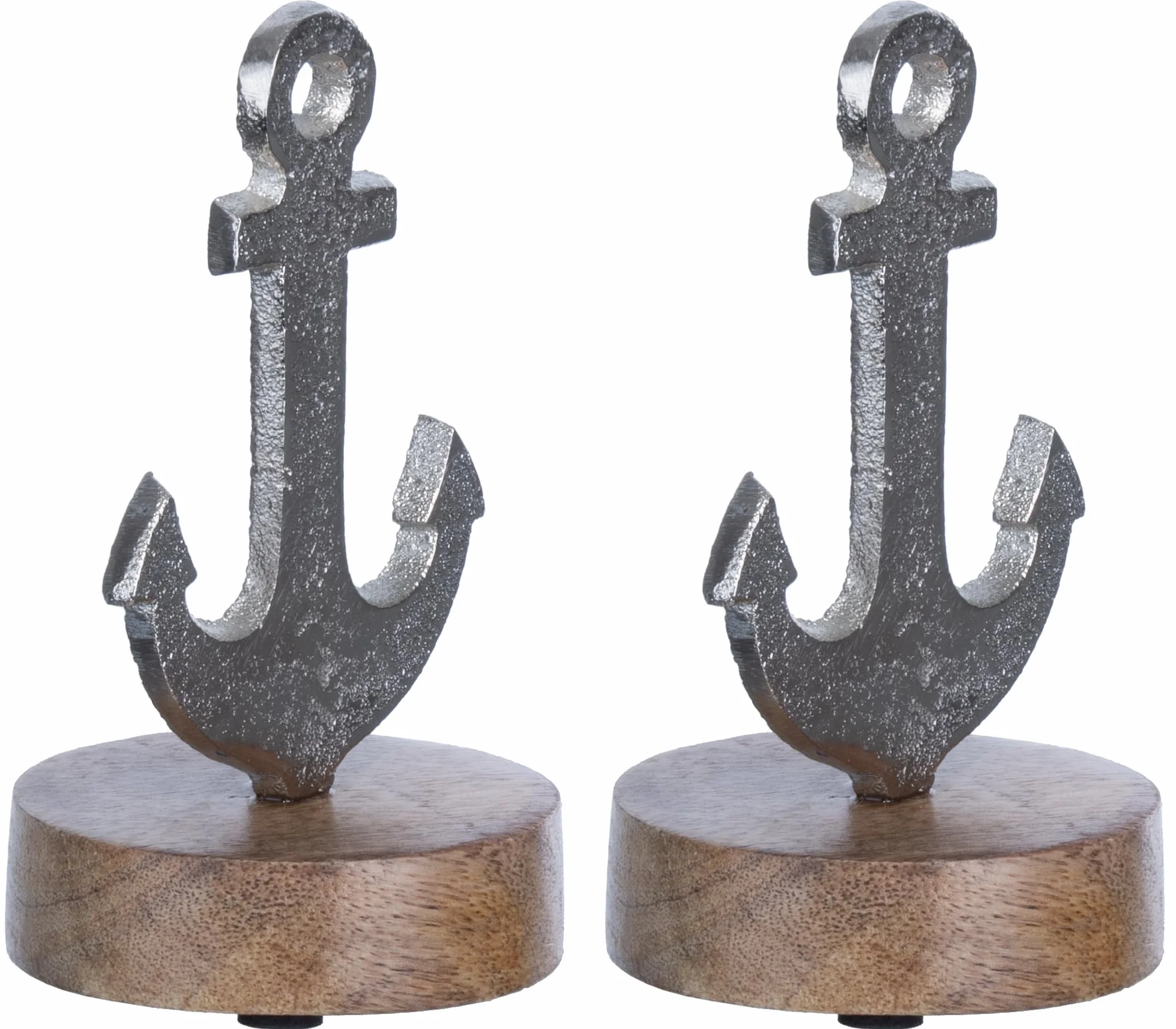 Dekoracyjny zestaw 2 szt. Mini kotwica na nóżce 12 x 7 x 6,5 cm na cokole z drewna mango/aluminium