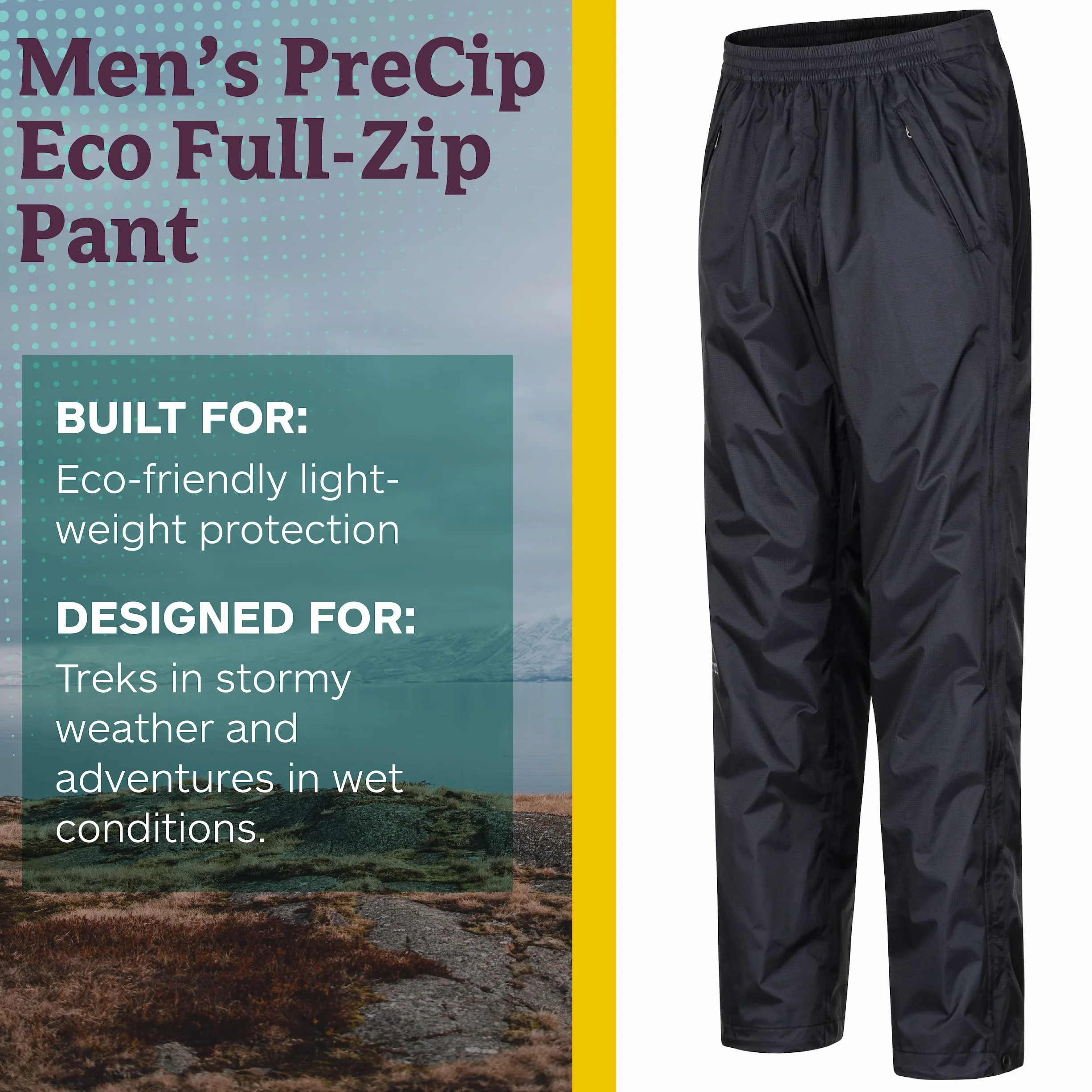 Marmot PreCip Eco Full Zip Pant - Wodoodporne spodnie przeciwdeszczowe, wiatroszczelne spodnie trekkingowe, oddychająca odzież przeciwdeszczowa na wędrówki i trekking Mężczyźni
