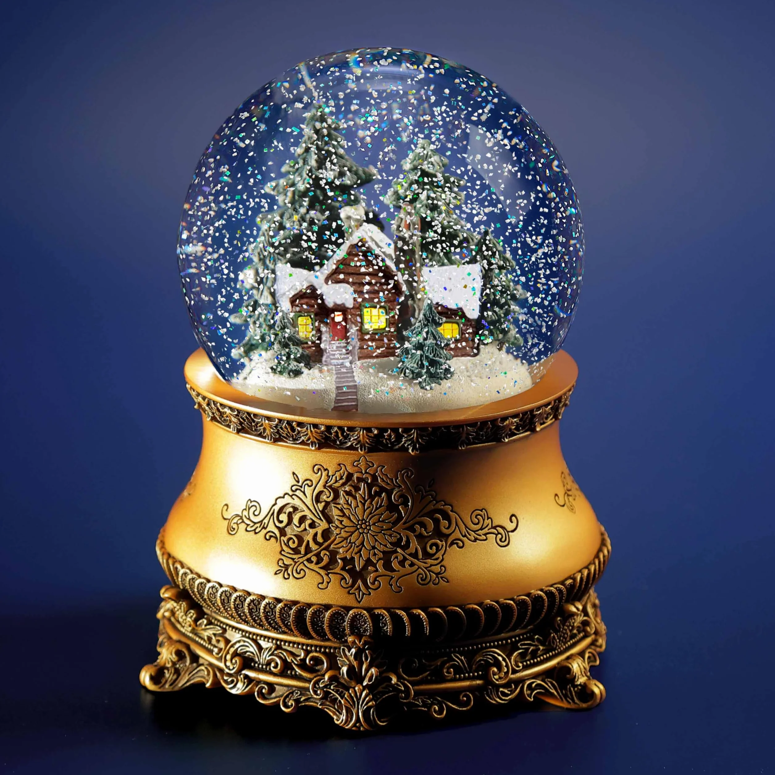 Świąteczna szklana kula śnieżna «Stary Dom» z podświetleniem LED okien, automatycznym opadem śniegu i pozytywką. Snow globe.