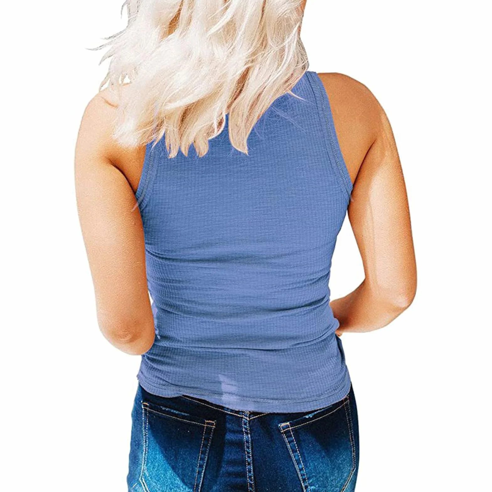 Damskie topy elegancka bluzka bez rękawów kamizelka topy guziki damski top bez rękawów na co dzień okrągła dzianinowa koszula kamizelka dekolt solidny splot damskie podkoszulki i top do spania