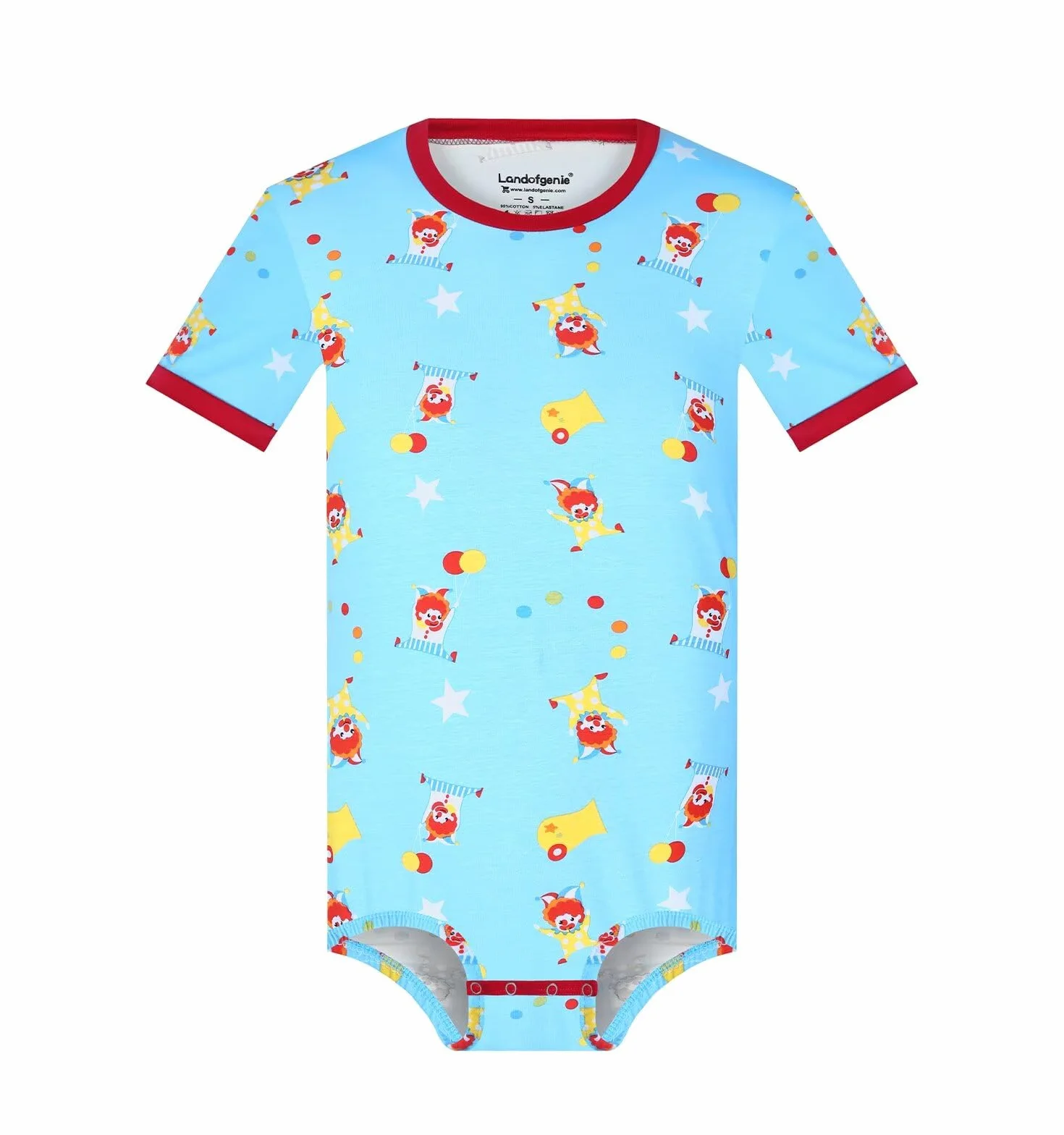 Landofgenie Męski Body Onesie Pidżama Krótki Rękaw Strampler dla Mężczyzn Body z Nadrukiem Klauna