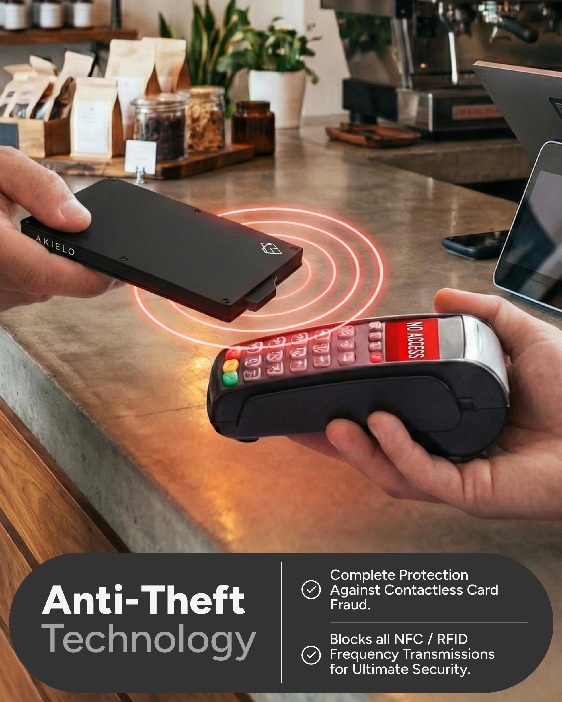AKIELO Etui na karty z ochroną RFID – kompaktowy portfel, bezkontaktowe zabezpieczenie kart kredytowych, Einheitsgröße (ALPHA - Czarna Edycja)
