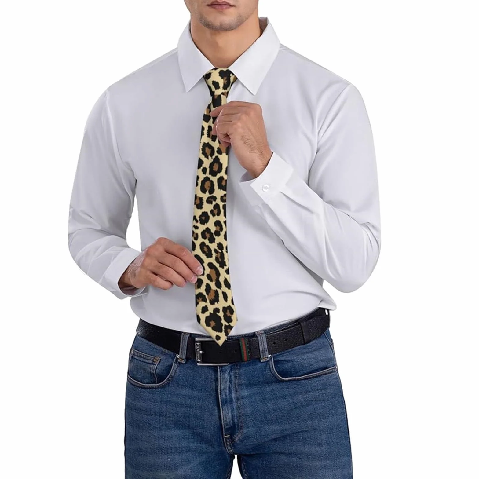 JinYu 2-częściowy zestaw krawatów skinny dla mężczyzn z nadrukiem w panterkę i zebrę, nowość, impreza, unisex, dla dorosłych, nowoczesny styl, krawat skinny, poliester