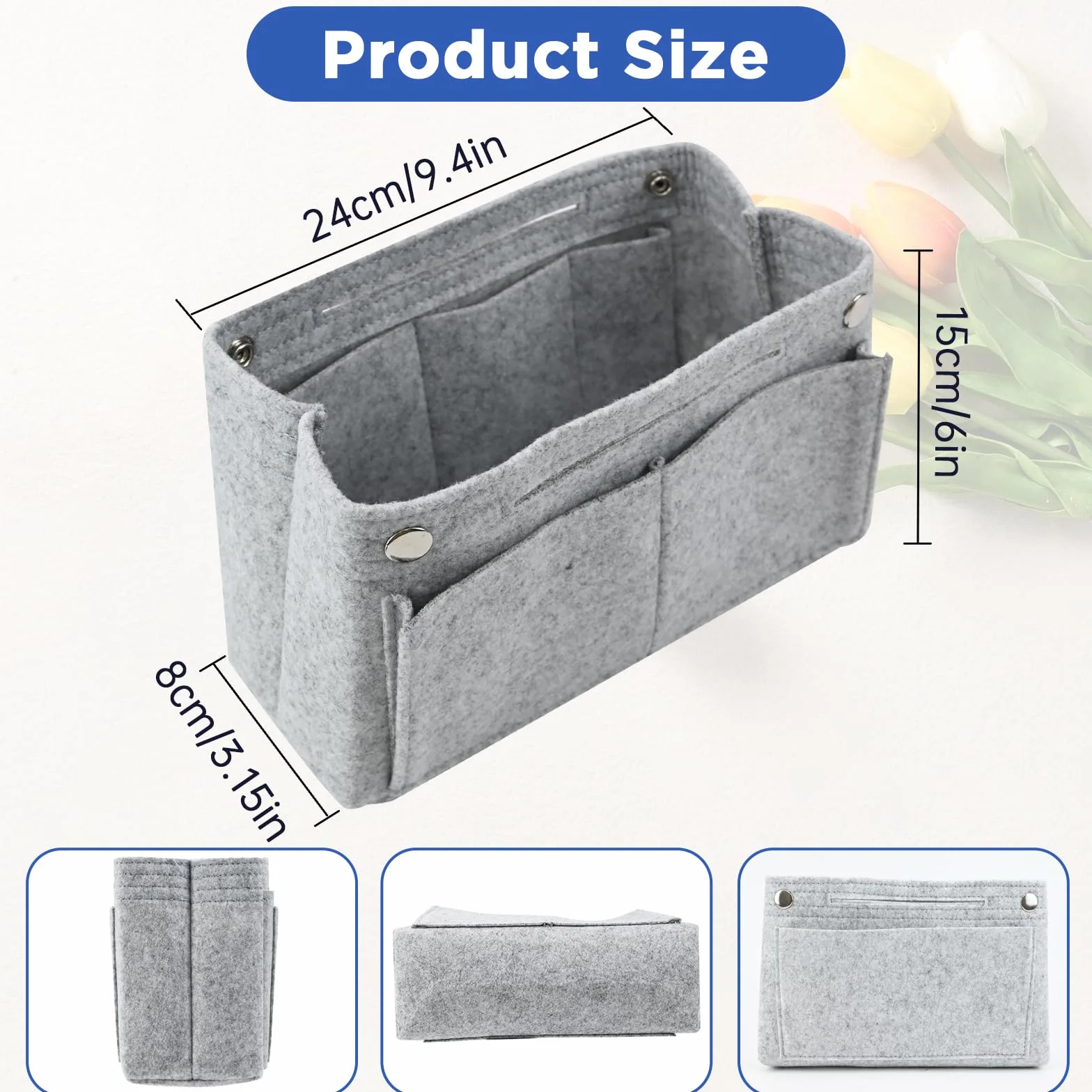 2 szt. organizer do torebki, 24 x 15 x 8 cm, kieszeń wewnętrzna na torebkę, nadaje się dla kobiet i dziewcząt (jasnoszary i czarny)