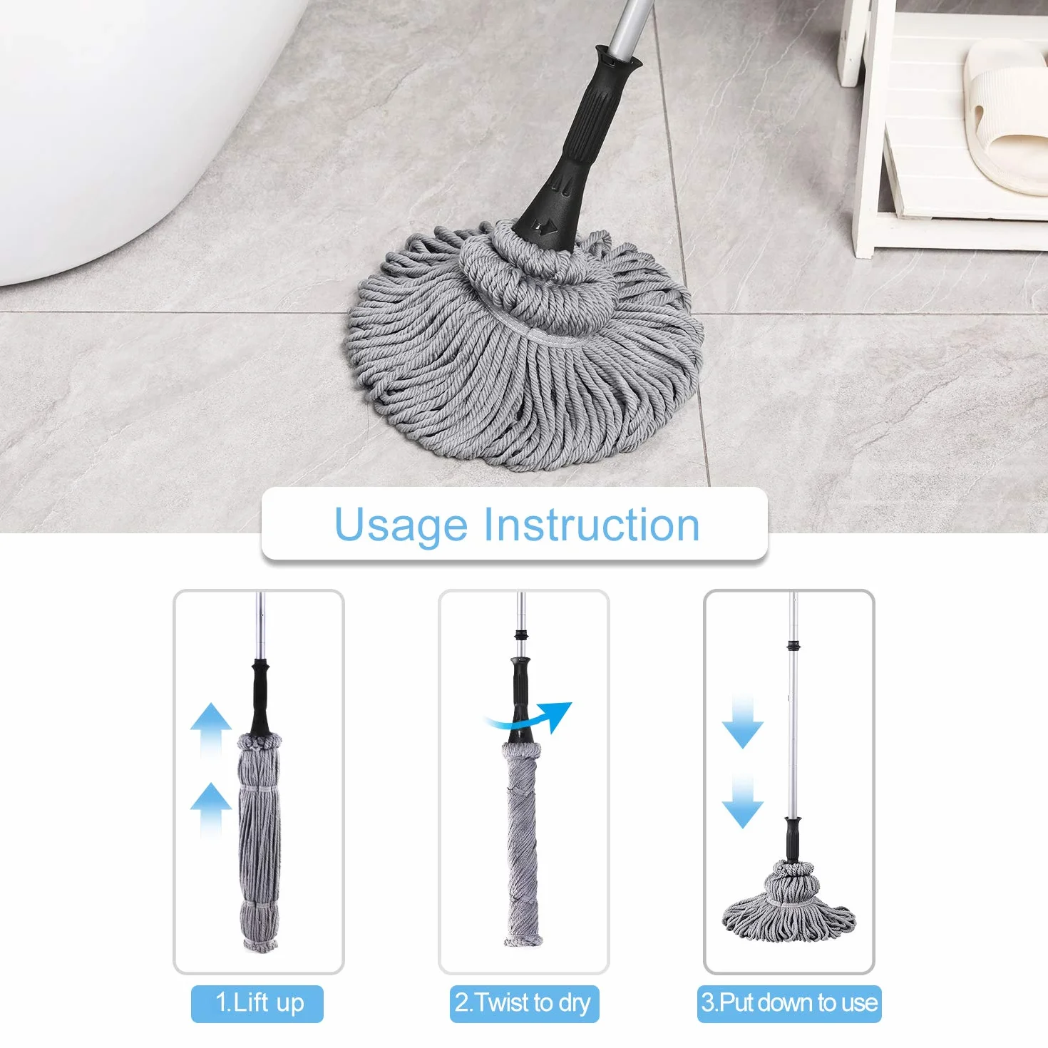 Eyliden Mop z 2 głowicami wielokrotnego użytku, łatwe wykręcanie, z uchwytem o długości 146 cm, mokre mopy do czyszczenia podłóg, komercyjnego domowego czyszczenia twardego drewna, winylu, płytek i