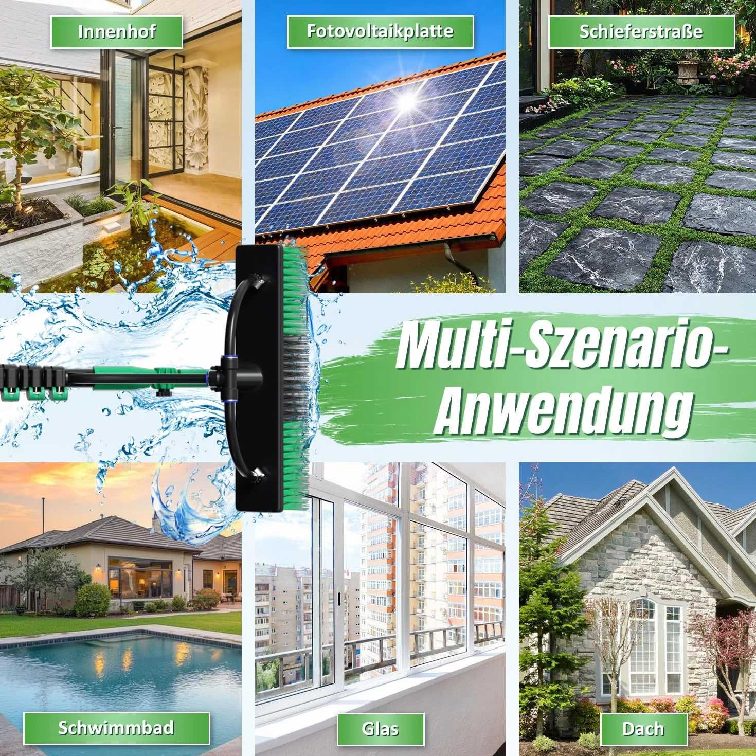 Teleskopowa szczotka do mycia 7,2 m, z uchwytem teleskopowym z aluminium, szczotka teleskopowa z przyłączem wody, czyszczenie okien i instalacji PV, szczotka teleskopowa, z miękkim włosiem