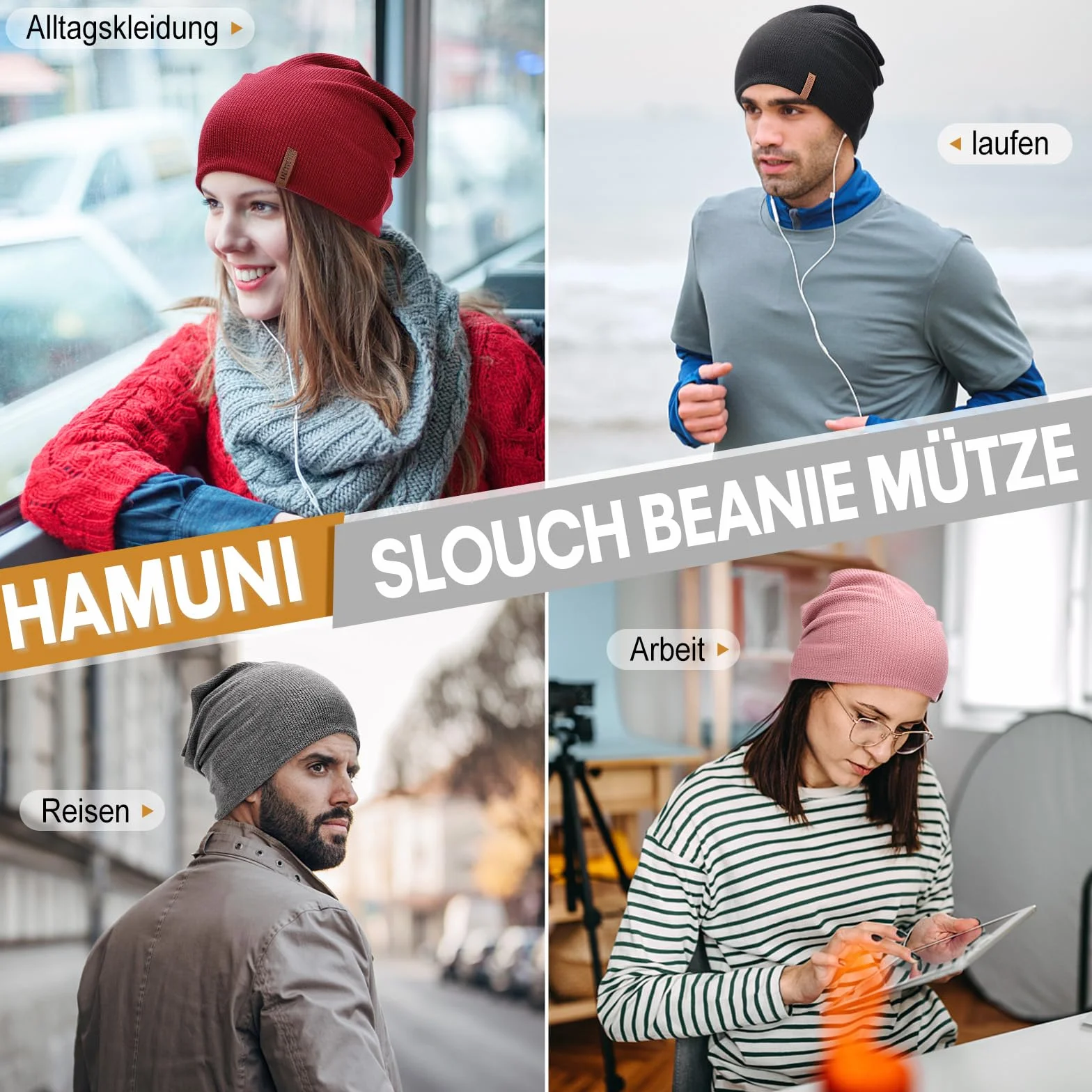 Hamuni Slouch Beanie Czapka damska, męska, elastyczna, miękka, wygodna, z dżerseju, klasyczna, modna, długa czapka typu beanie, idealna na wiosnę, jesień i zimę