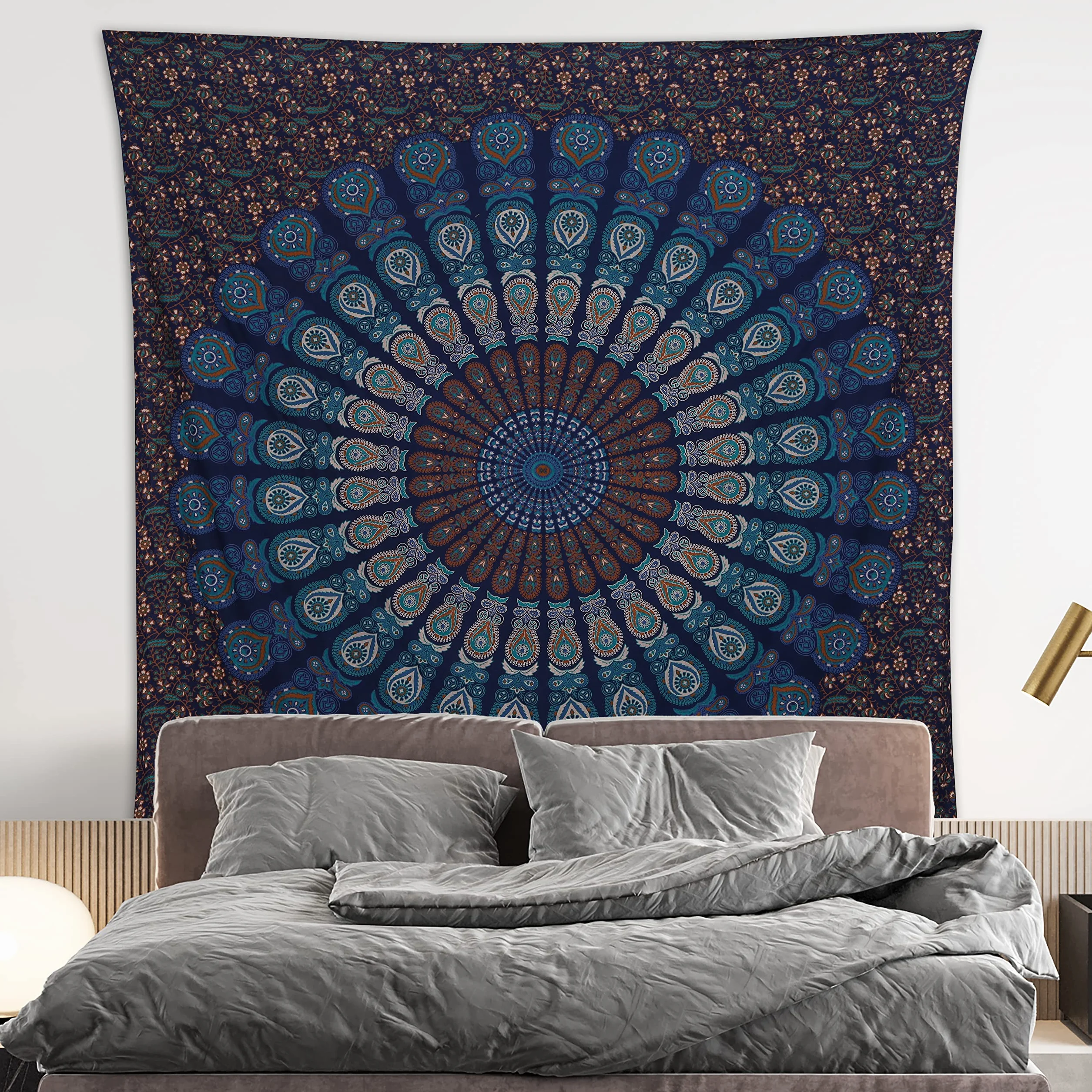 Boho Mandala Gobelin ścienna niebiesko-zielony 225 x 265 cm