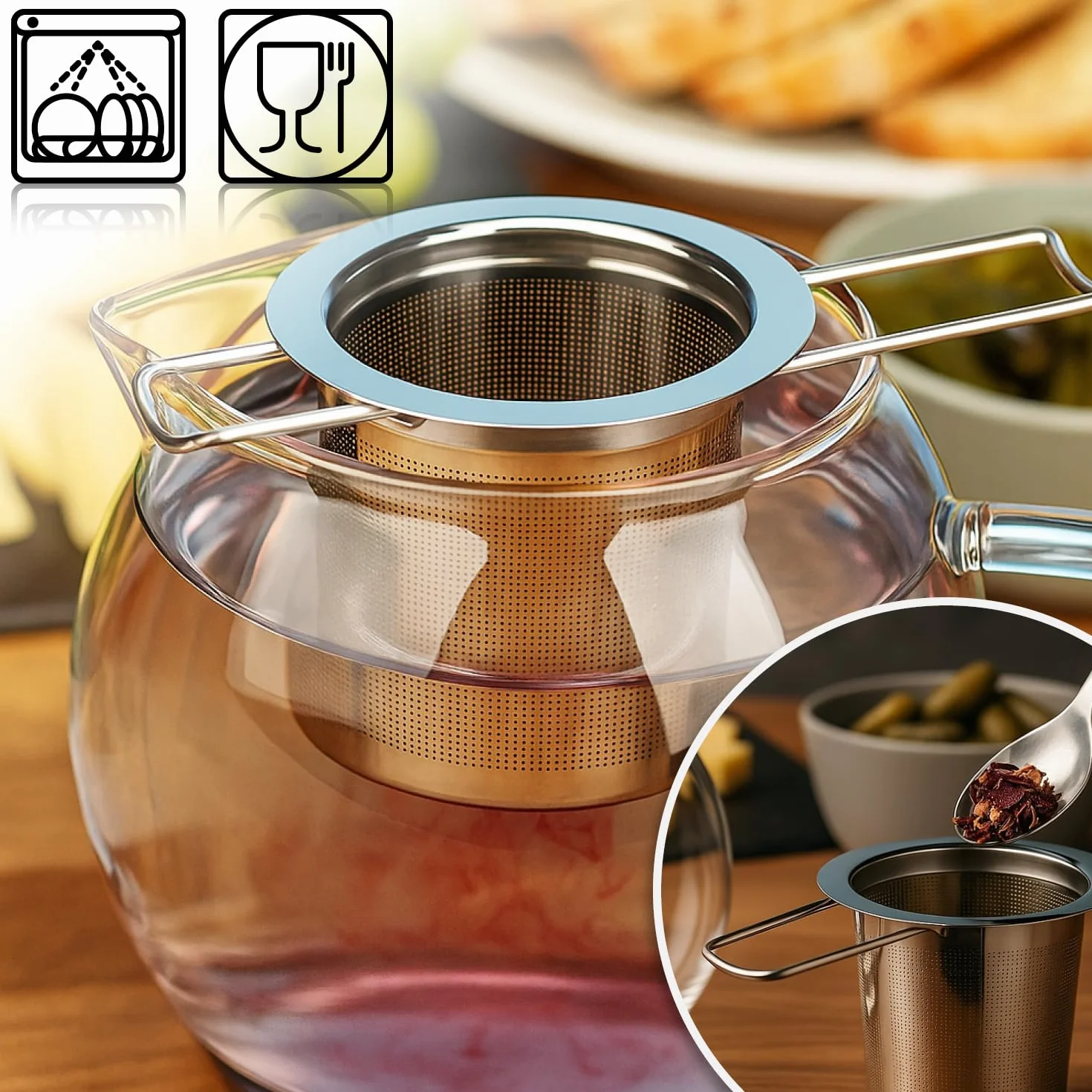 com-four® 2x zaparzacz do herbaty ze stali nierdzewnej sitko wielokrotnego użytku z uchwytem