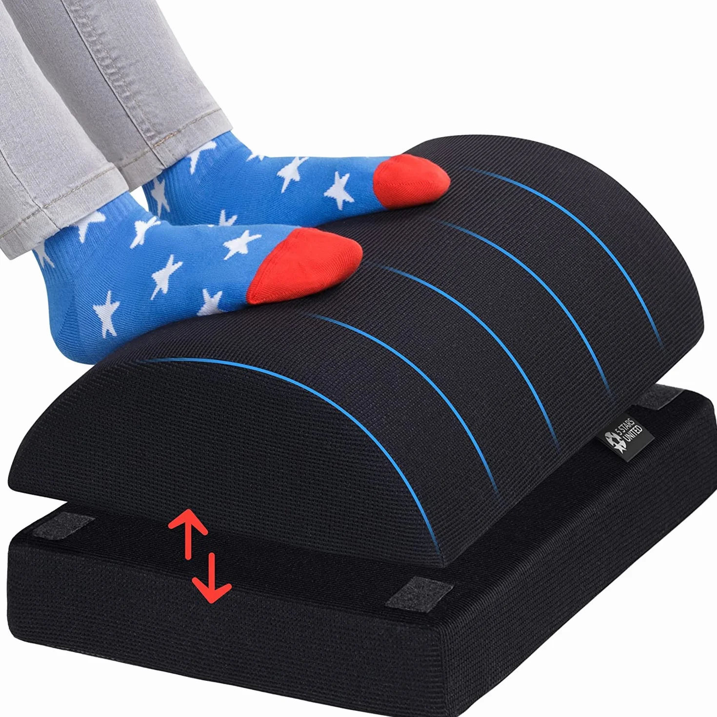 5 STAR UNITED Regulowany podnóżek pod biurko – Ergonomiczna poduszka z pianki memory z antypoślizgową podstawą, idealna do domu i biura – Czarny