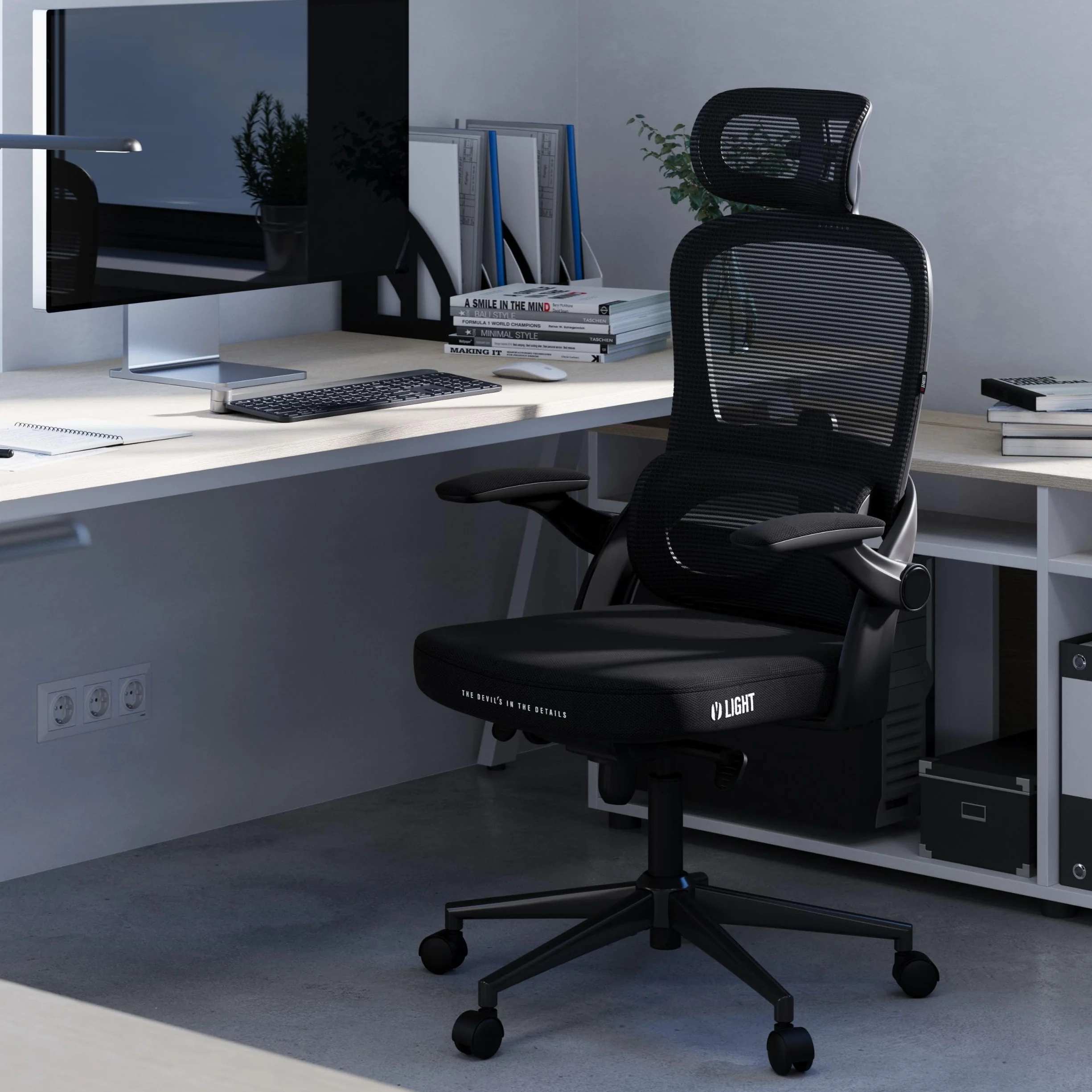Diablo Ergonomiczny Fotel Biurowy V-Light | Regulowane Podłokietniki, Oddychająca Tkanina, 4 Poziomy Regulacji Oparcia, Regulowany Zagłówek, Podparcie Lędźwiowe (Czarny)