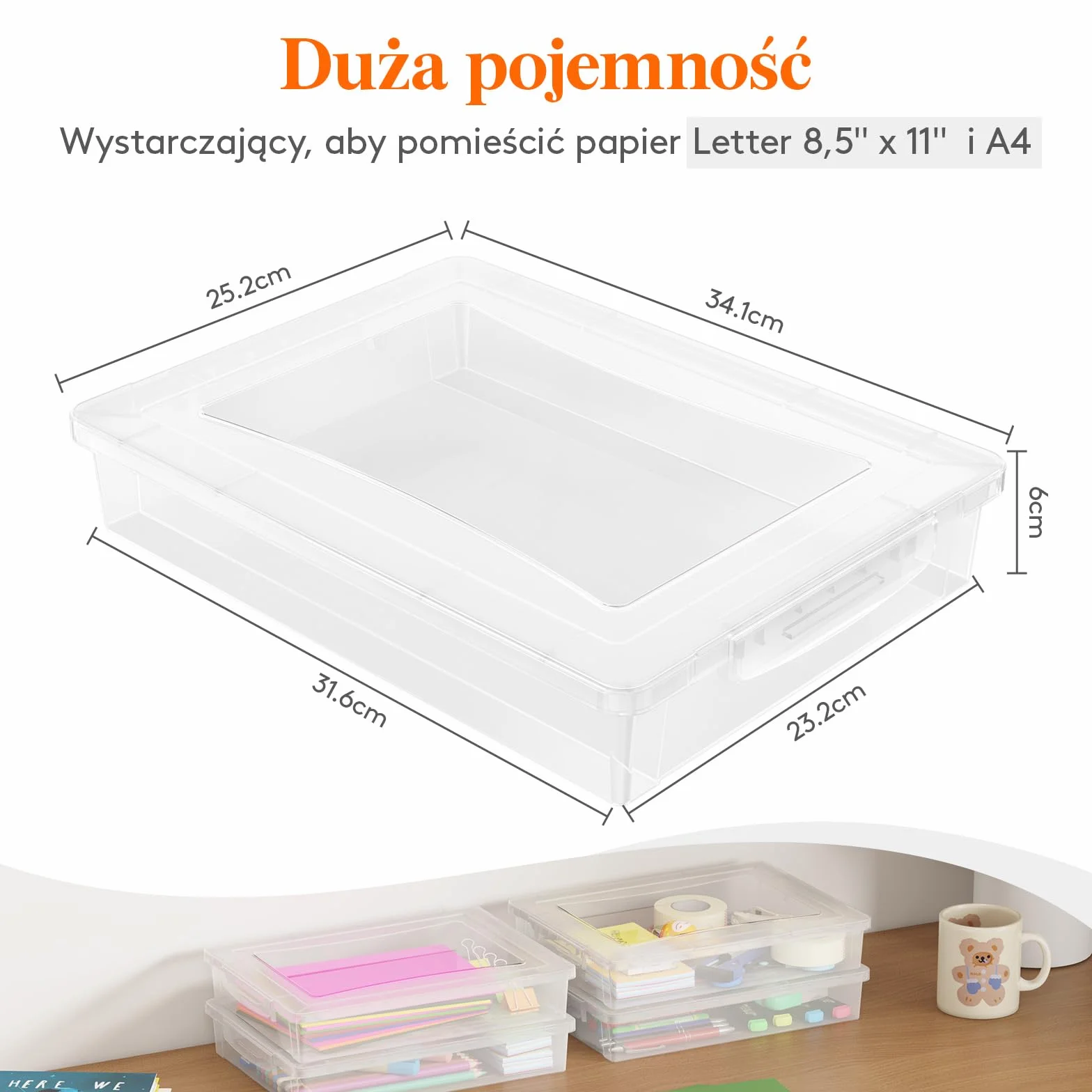 Lifewit 4 plastikowe wielofunkcyjne pudełka do przechowywania z zatrzaskowymi pokrywami, przechowywanie papieru A4, organizacja klasy, przechowywanie materiałów rzemieślniczych, dokumentów