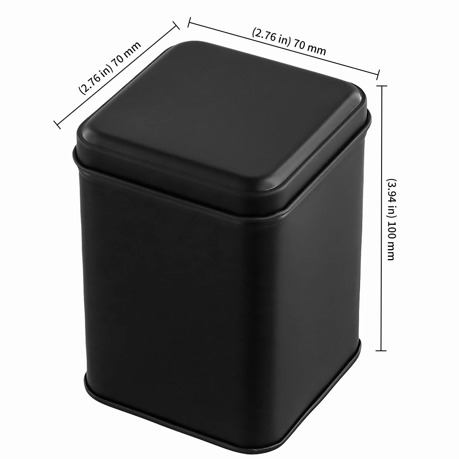 Prostokątne puszki na herbatę 7x7x10 cm metalowe czarne z pokrywką