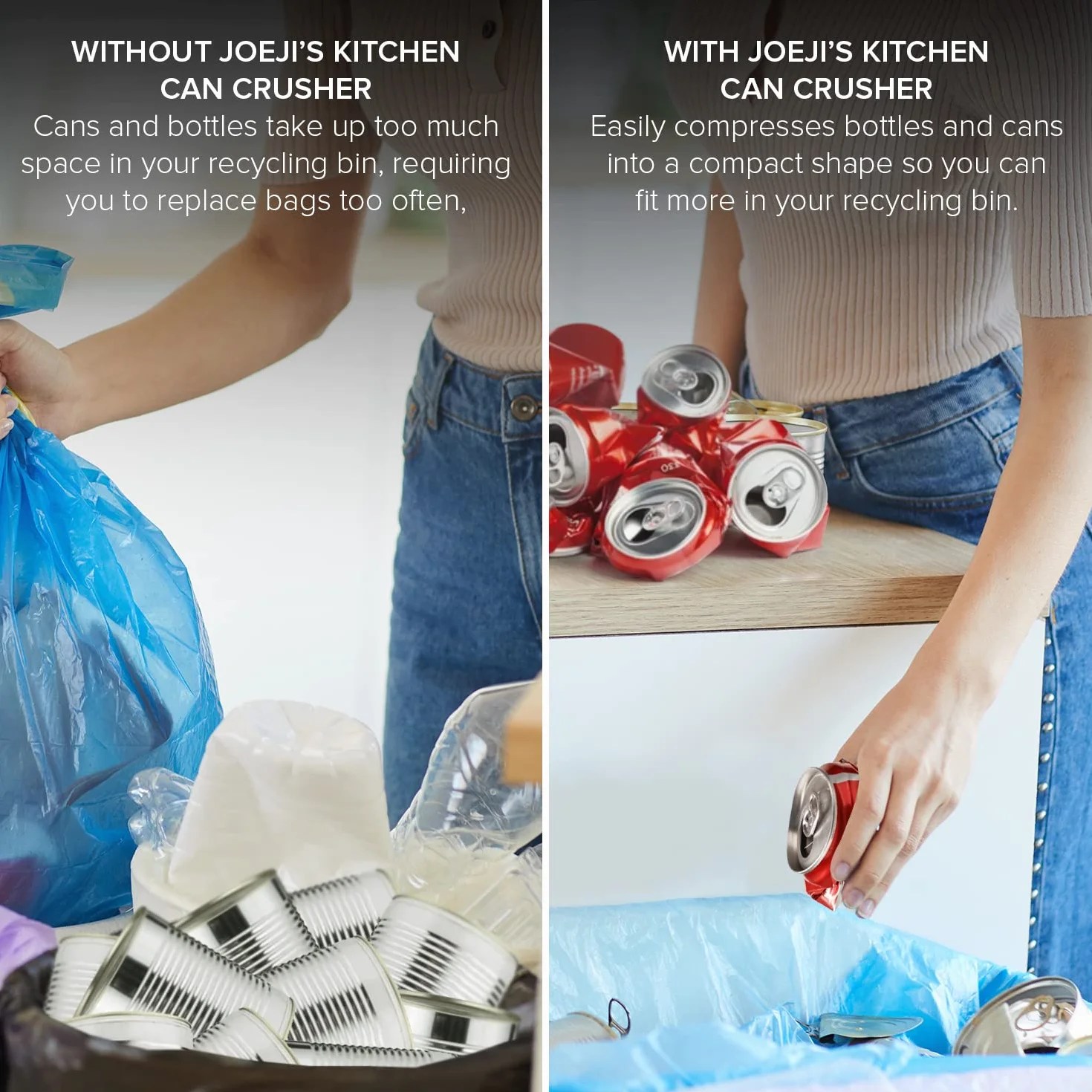 Joeji's Kitchen Kruszarka do puszek ze stali nierdzewnej – idealna do recyklingu puszek po napojach gazowanych i plastikowych butelek – montowana na ścianie