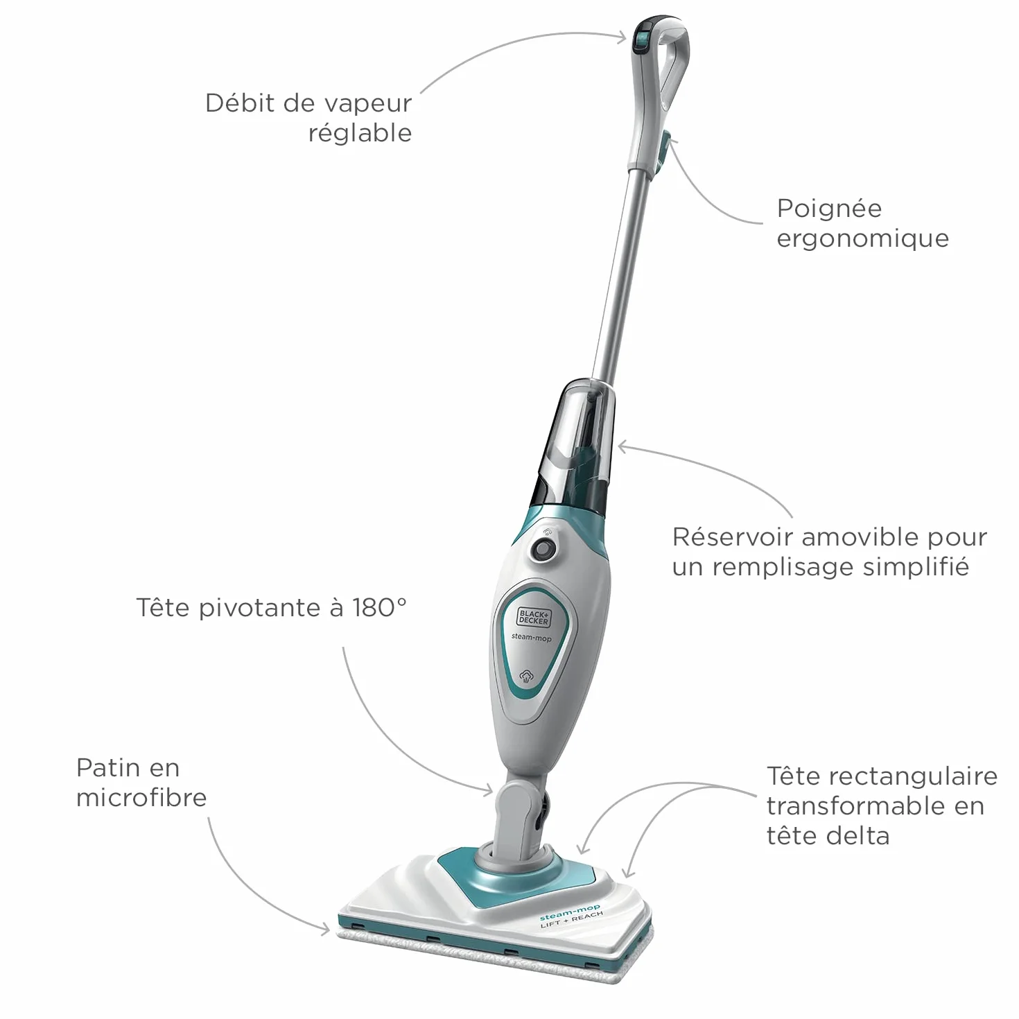 Black & Decker, Mop parowy o mocy 1600W z funkcją regulacji pary 2w1, FSM1616